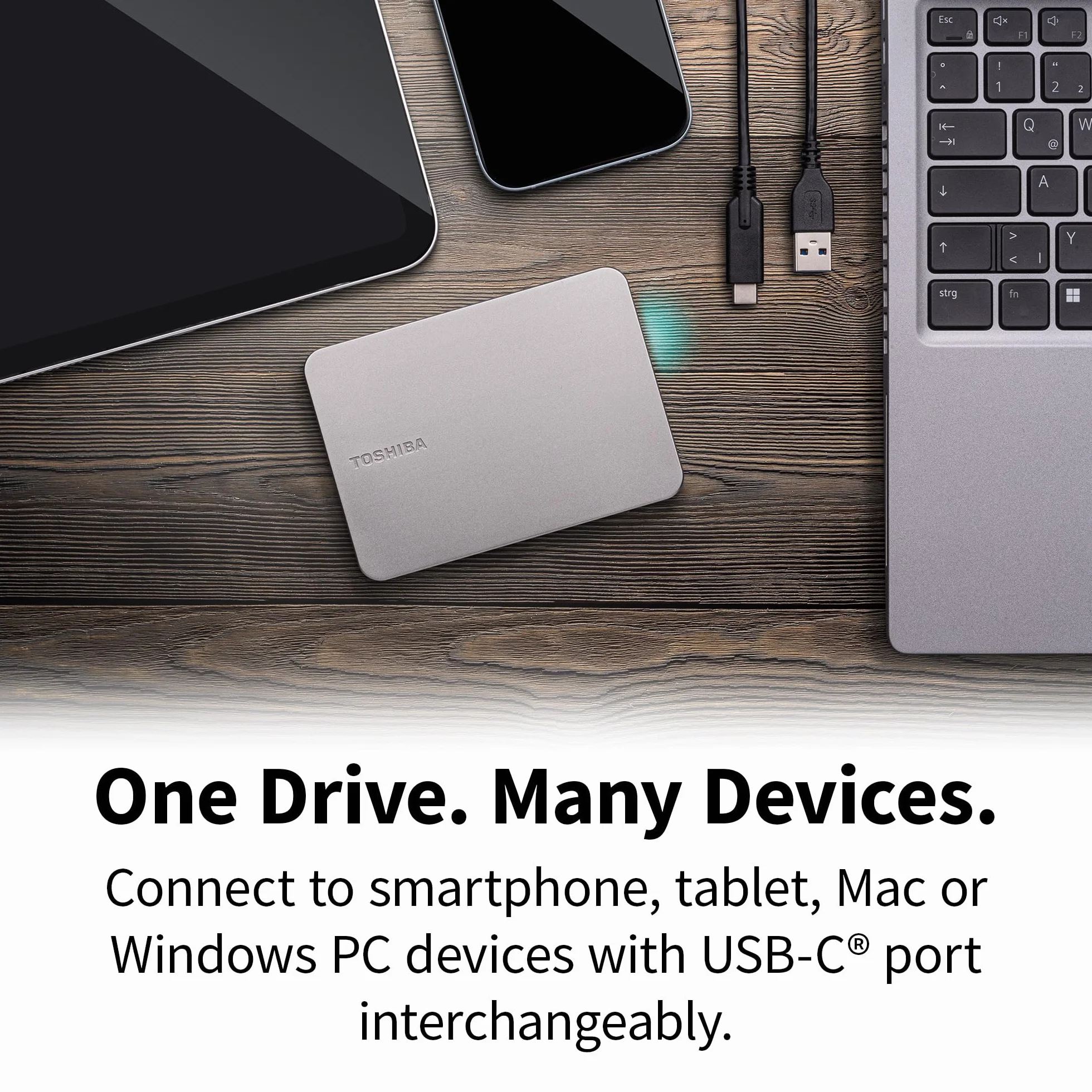 Toshiba Canvio Flex 2 TB – przenośny zewnętrzny dysk twardy 6.9 cm (HDD) do komputerów Mac, Windows PC, smartfonów i tabletów, kompatybilny z większością urządzeń USB-C i USB-A (HDTX220ESCAA)