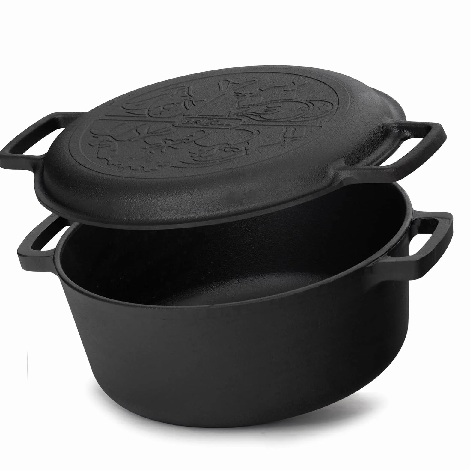 Garnek żeliwny 4 l typu Dutch Oven Ø 24 cm, z pokrywką patelnia 2 w 1, zestaw do pieczenia chleba, zupy, garnek do duszenia, podwójna funkcja, pokrywa/patelnia do smażenia do kuchni, na kemping