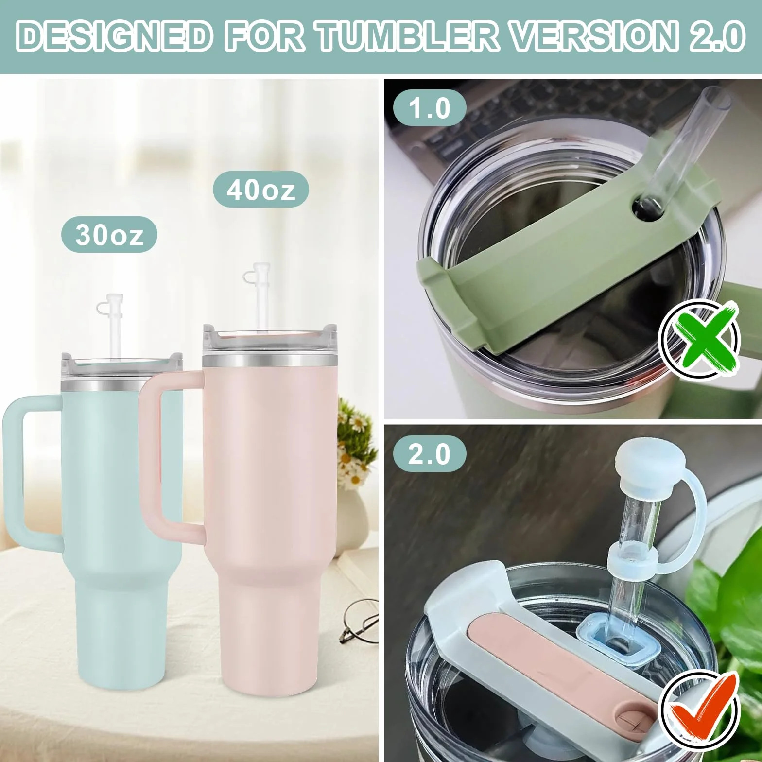 Stanley Cup Akcesoria 12 Sztuk Ochrona Przed Wyciekiem 4 Pokrywki na Słomki 8 Pokrywek Szczelne Silikonowe Zatyczki do Tumbler 1.0/2.0 30oz