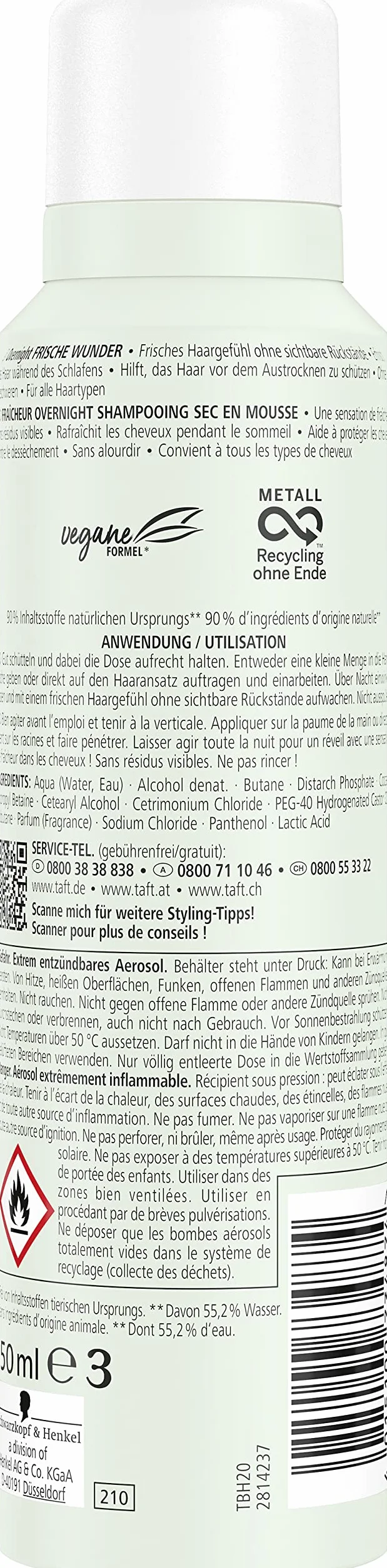 Taft Overnight Fresh Wunder suchy szampon piankowy 150 ml
