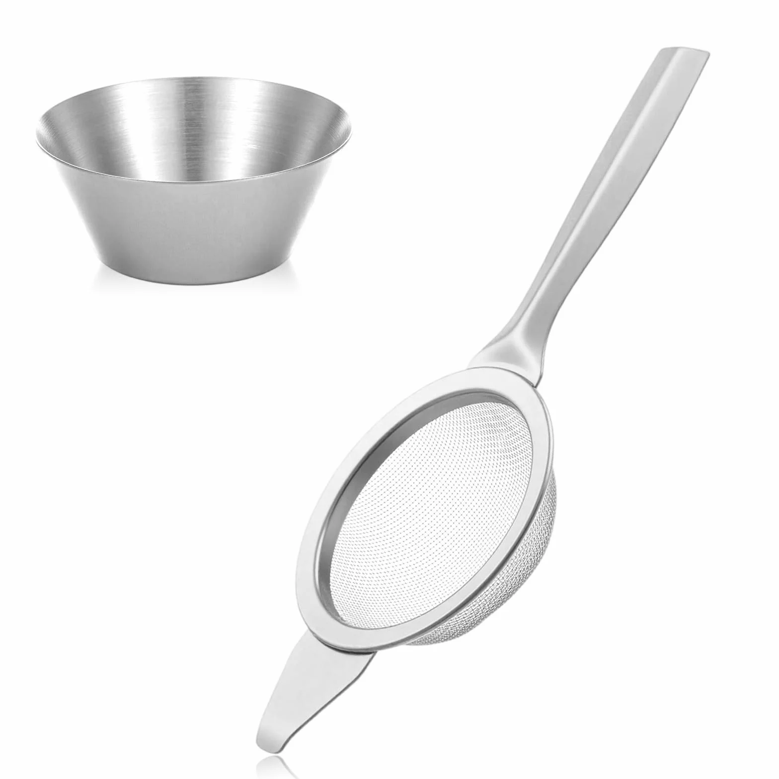 TIESOME Sitko do matchy z filiżanką ze stali nierdzewnej, drobne oczka 6 cm, mini sitko do gospodarstwa domowego, sitko kuchenne ze wzmocnionym uchwytem do przesiewania, odcedzania, odcedzania