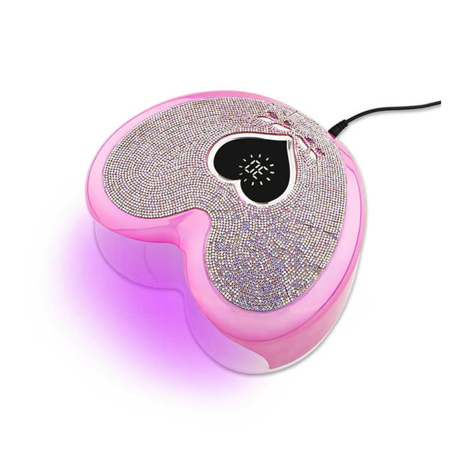 Lampa UV do paznokci, Lampa LED UV do paznokci 96 W UV-LED Profesjonalny kształt serca utwardzająca lakier żelowy Różowe światło słoneczne Suszarka Maszyna manicure Z kryształem górskim(Pink)