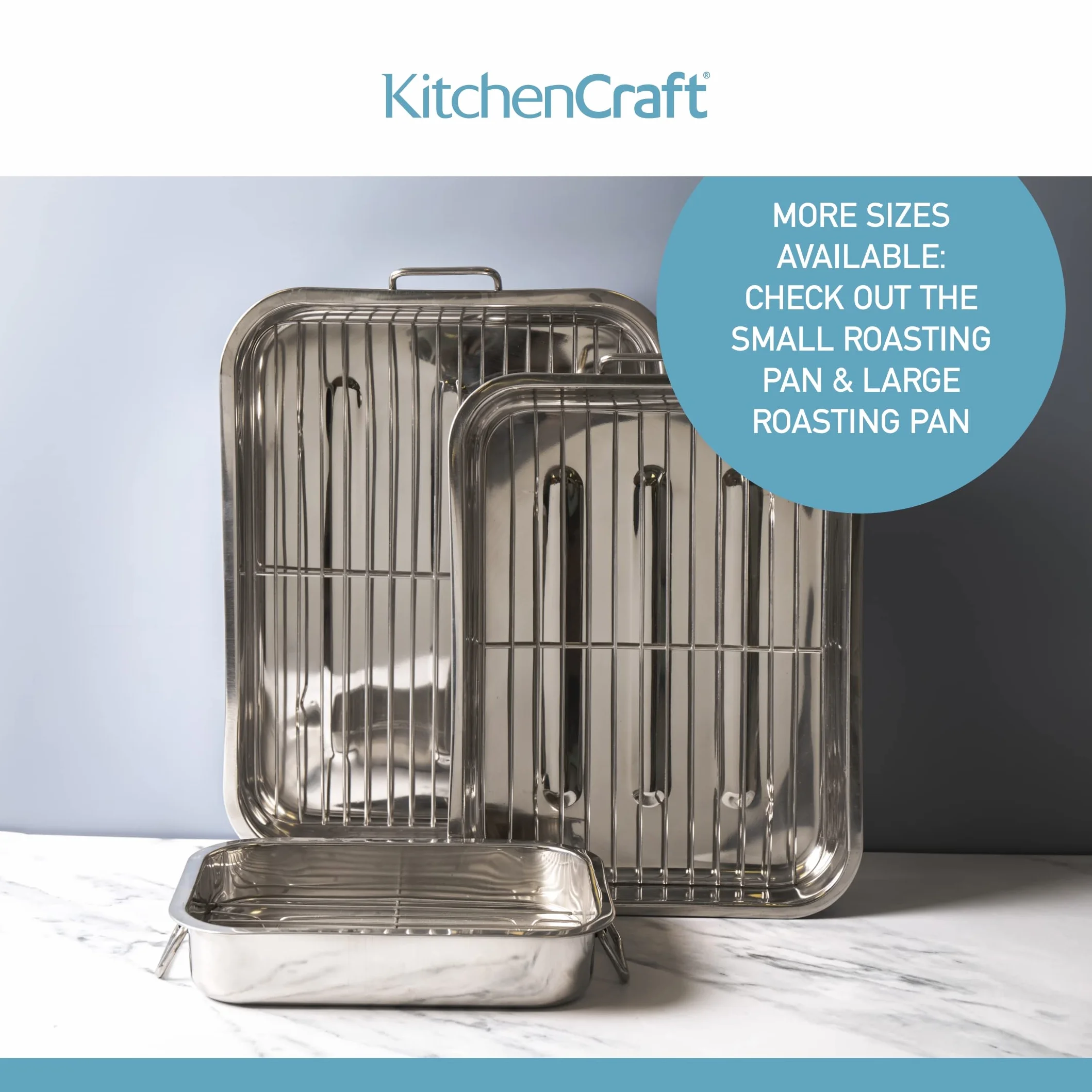 KitchenCraft Duża Brytfanna z Rusztem, Stal Nierdzewna, 43 × 31 cm - Kolor Srebrny