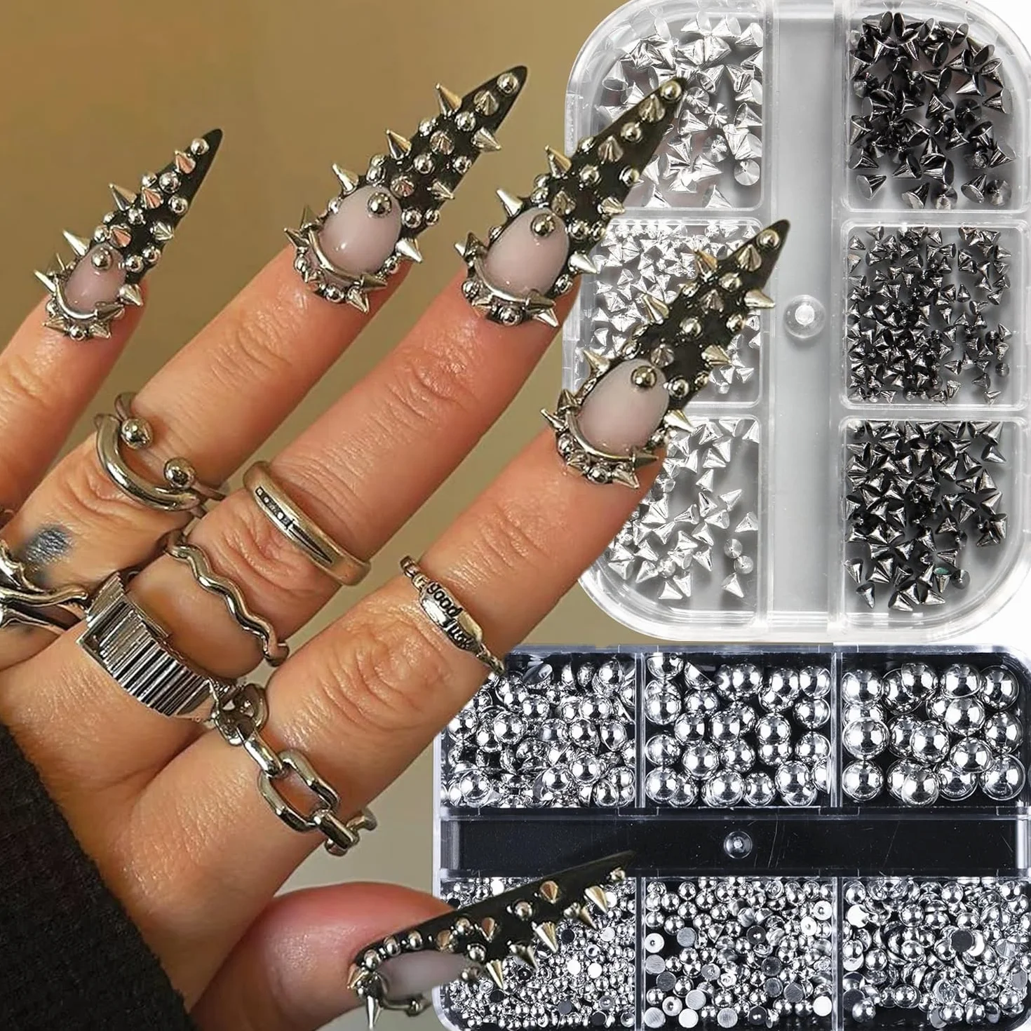 3D mini metalowe punkowe zawieszki do paznokci, złote, czarne, stożkowe, kolce, nity, biżuteria, stalowe kulki, biżuteria dla kobiet, manicure, zawieszki, akcesoria do samodzielnego wykonania