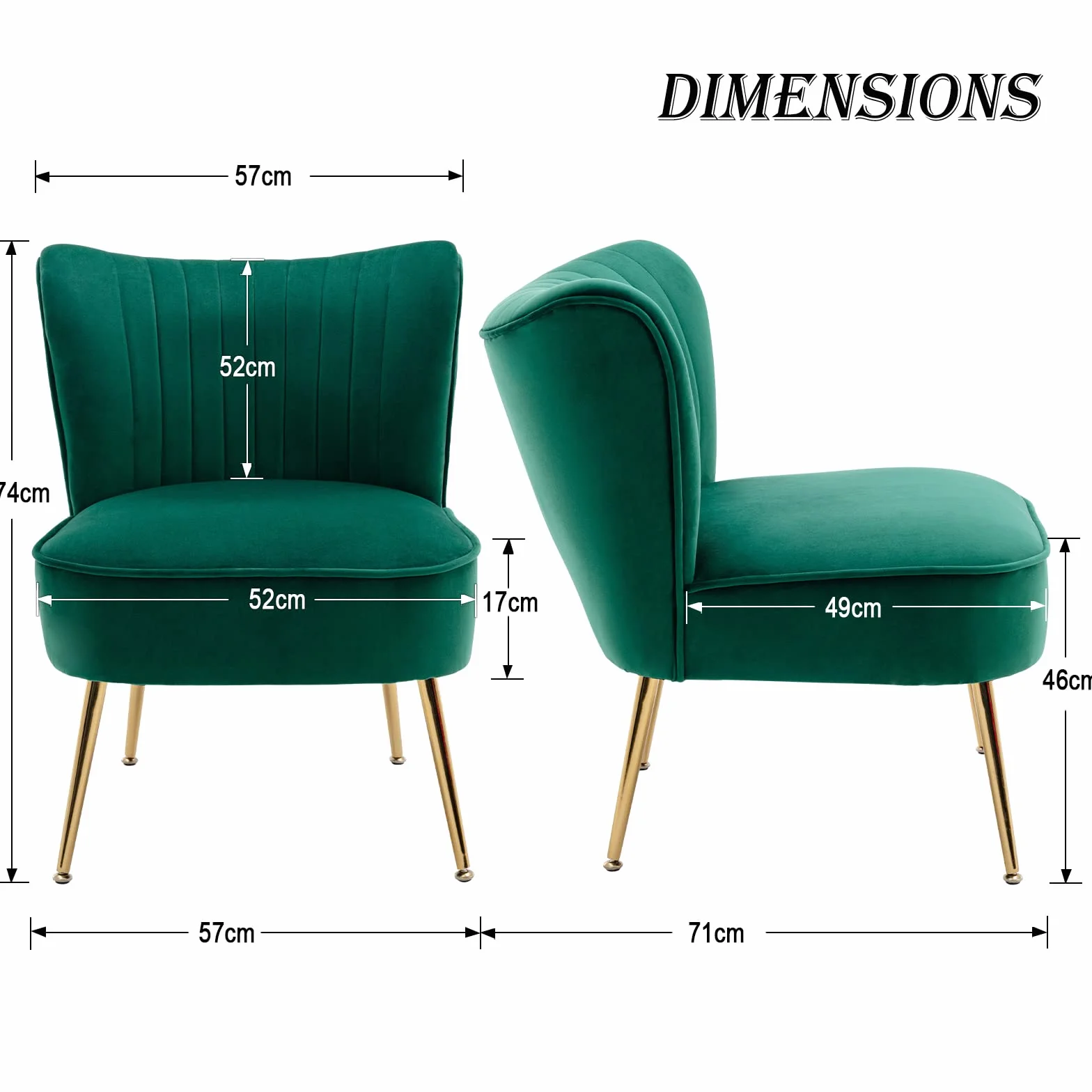 chairus Aksamitne krzesło wannowe bez podłokietników pojedyncza sofa krzesło z metalowymi nogami tapicerowane długie akcentujące krzesło nowoczesne na balkon do salonu (zielony-1)