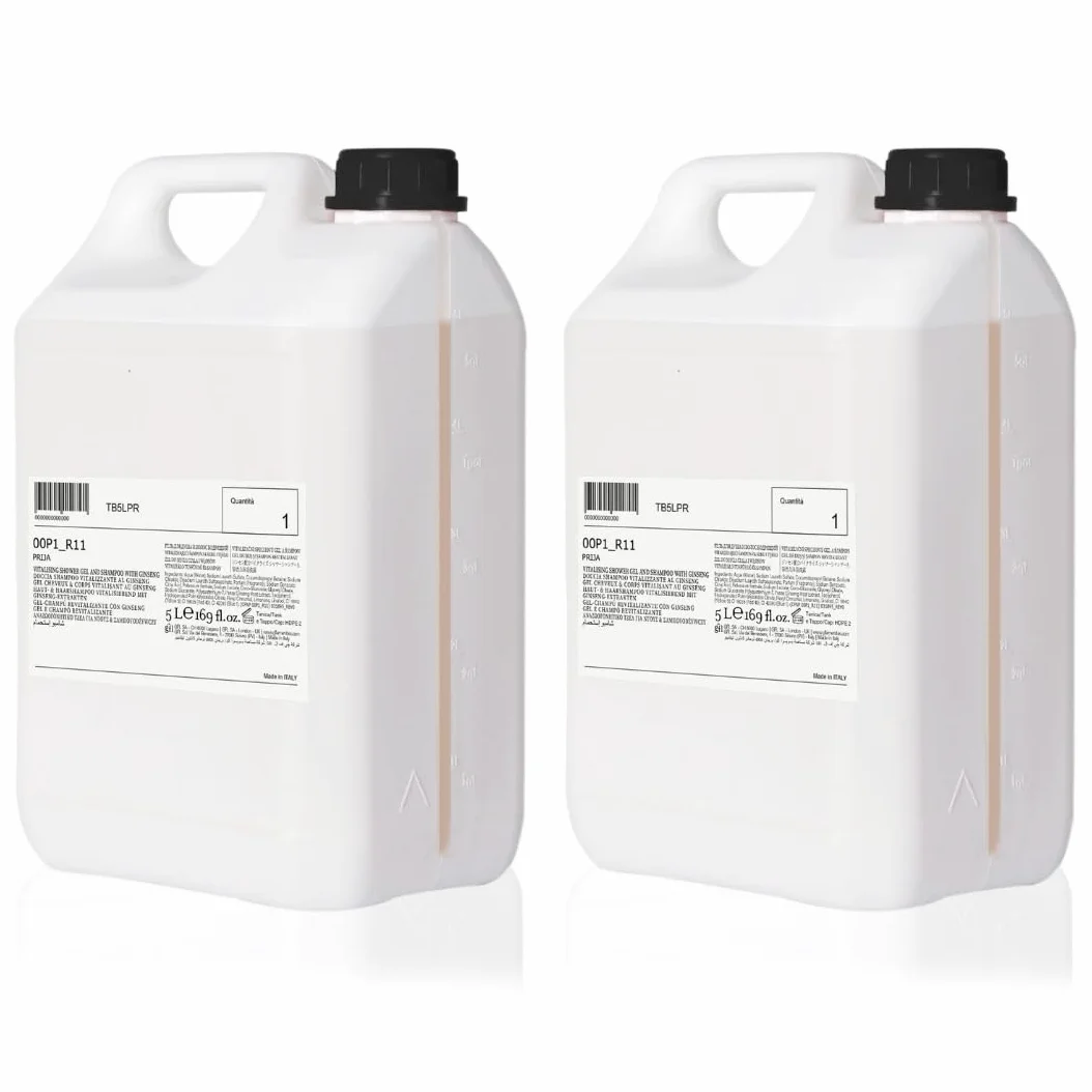 Prija Żel pod Prysznic i Szampon 2w1 - Zestaw 2 x 5L - Formuła Naturalna z Ekstraktami Roślinnymi, Delikatny dla Ciała i Włosów, Idealny do Domu, Hoteli i Spa, Wyprodukowany we Włoszech