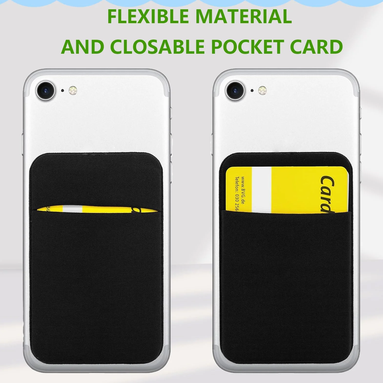 Minimalistyczne Samoprzylepne Etui na Karty z Elastycznego Materiału, Uchwyt na Tył Telefonu Komórkowego, Czarny, 95x58mm
