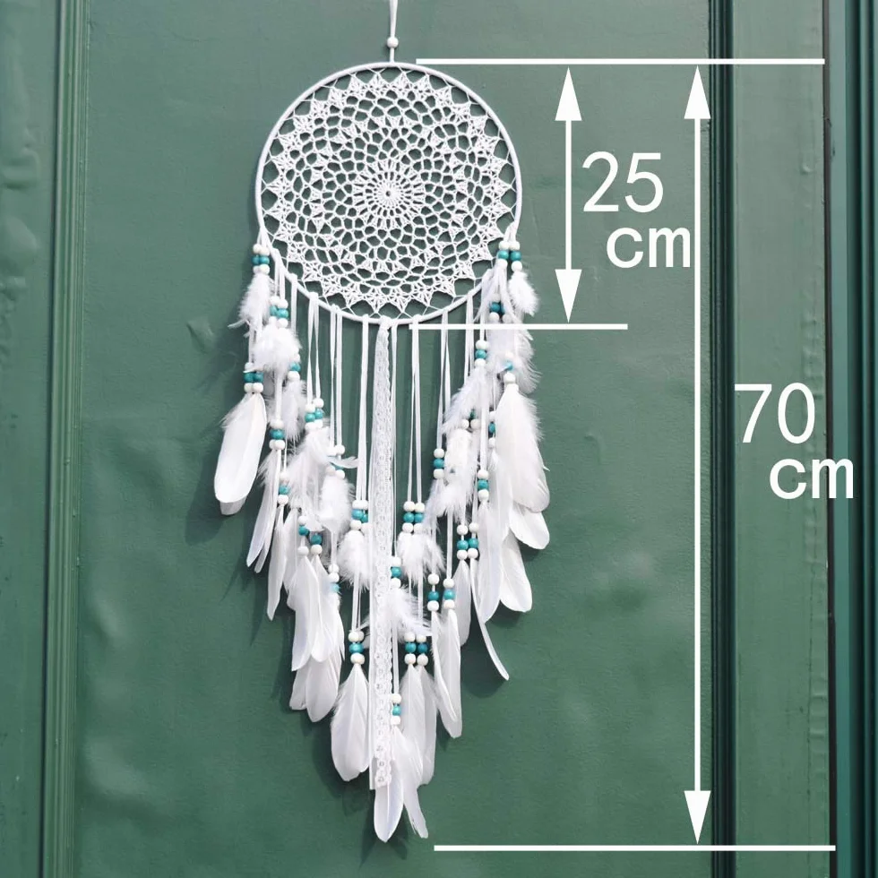 Łapacz snów boho 25 cm z piórami i perłami makrama dekoracja ścienna