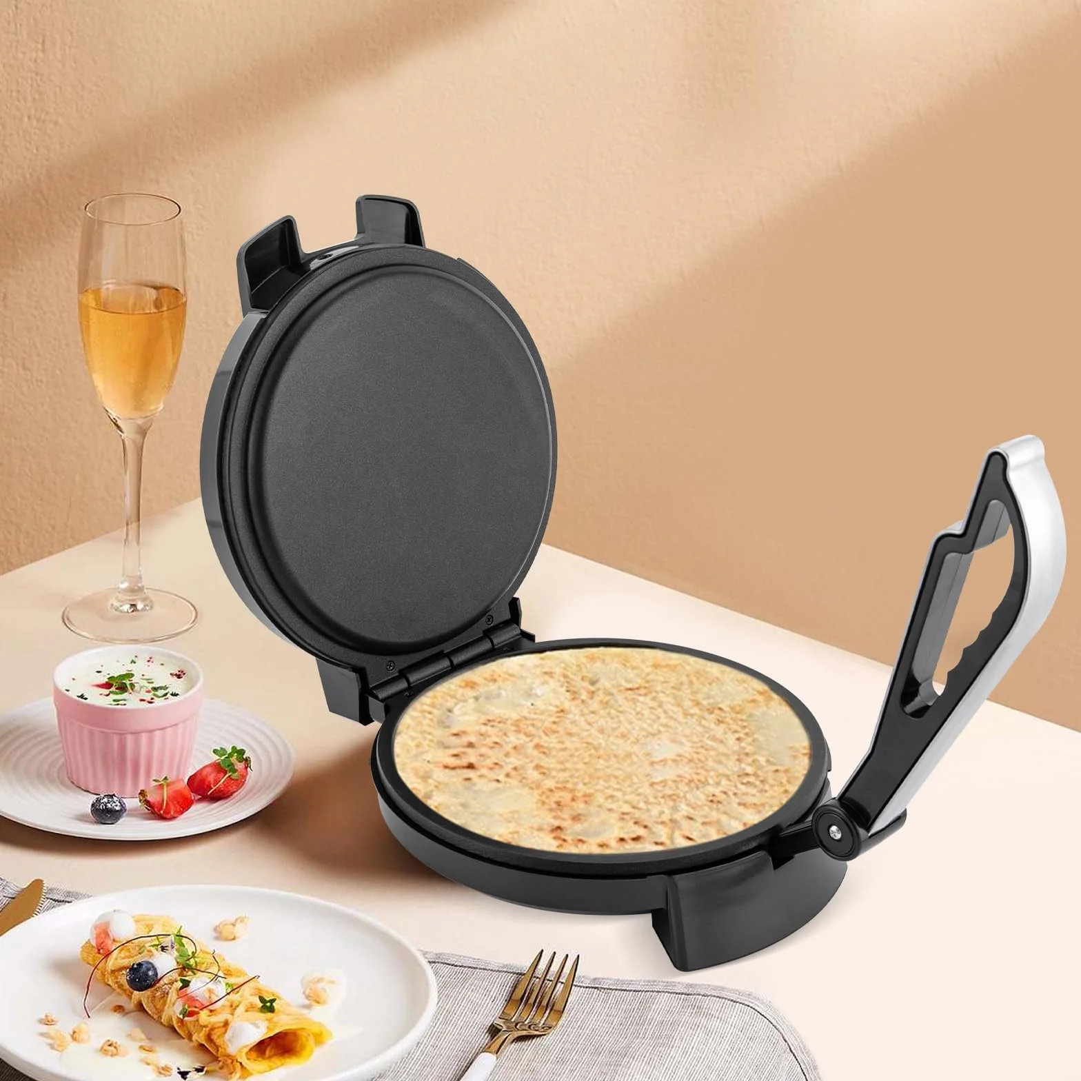 Roti Maker 1200 W elektryczny dwustronne ogrzewanie prasa do mąki kukurydzianej powłoka nieprzywierająca regulacja temperatury 53 x 18 cm