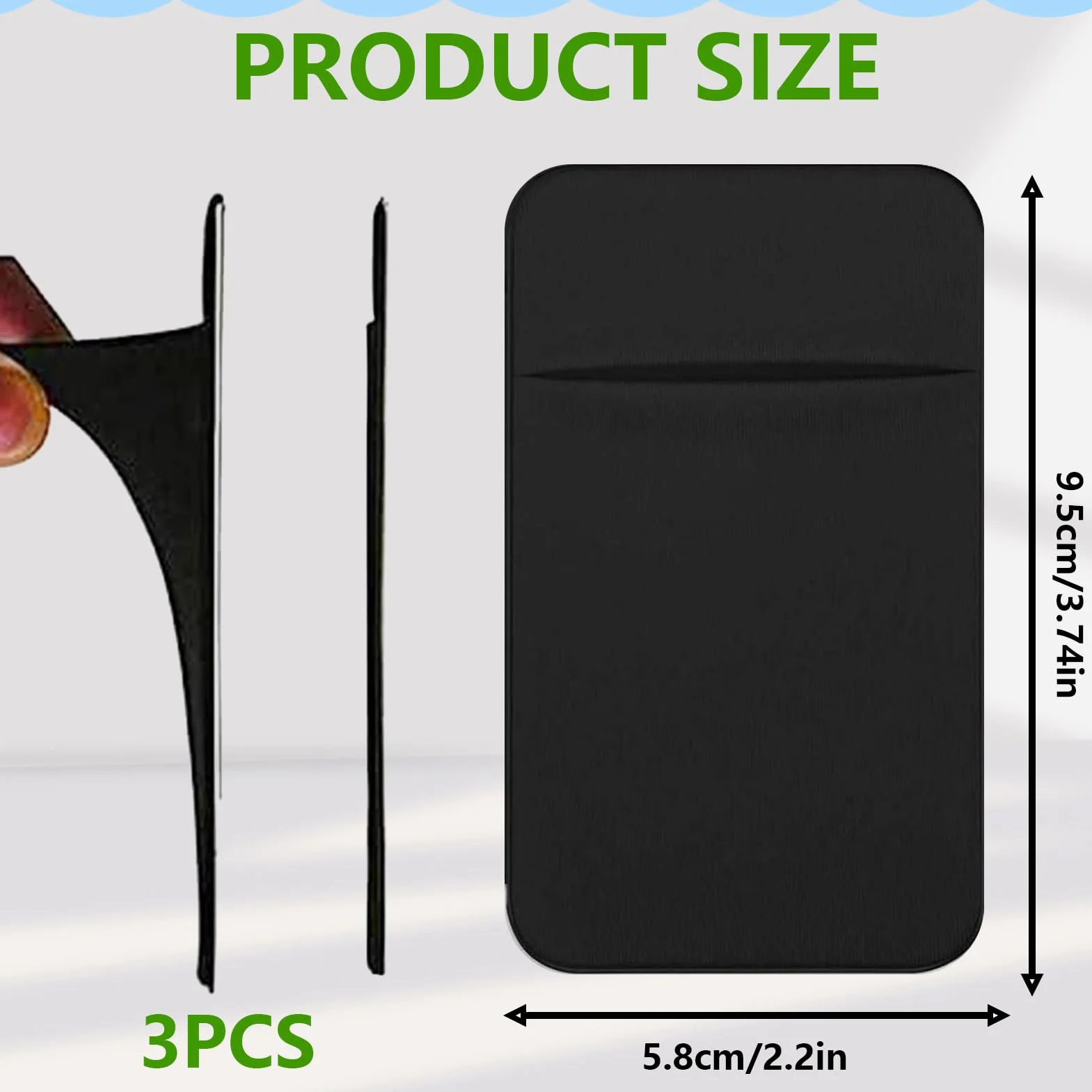 Minimalistyczne Samoprzylepne Etui na Karty z Elastycznego Materiału, Uchwyt na Tył Telefonu Komórkowego, Czarny, 95x58mm
