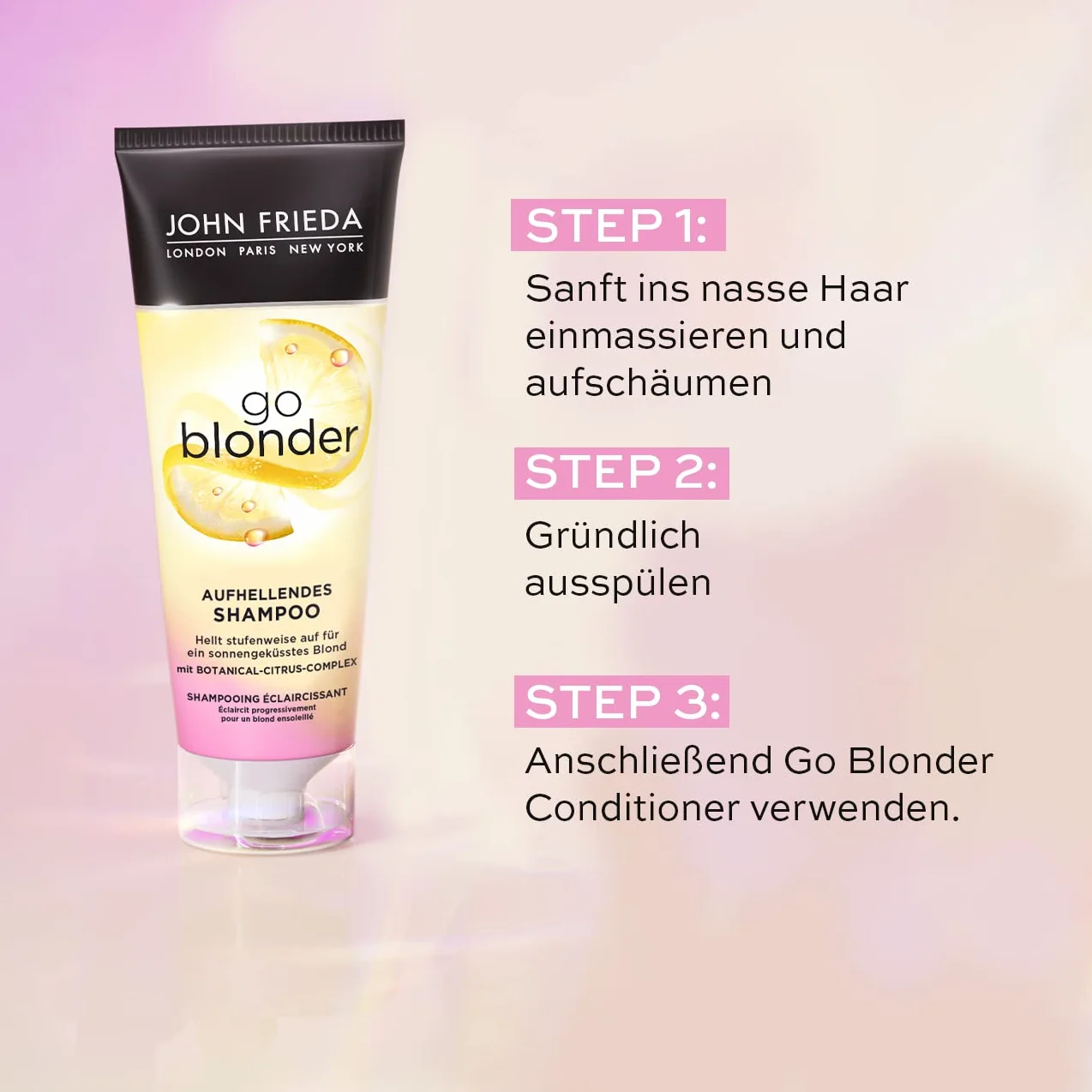 John Frieda Go Blonder Set – szampon, 250 ml i odżywka, 250 ml – typ włosów: blond, blond – stopniowo rozjaśnia