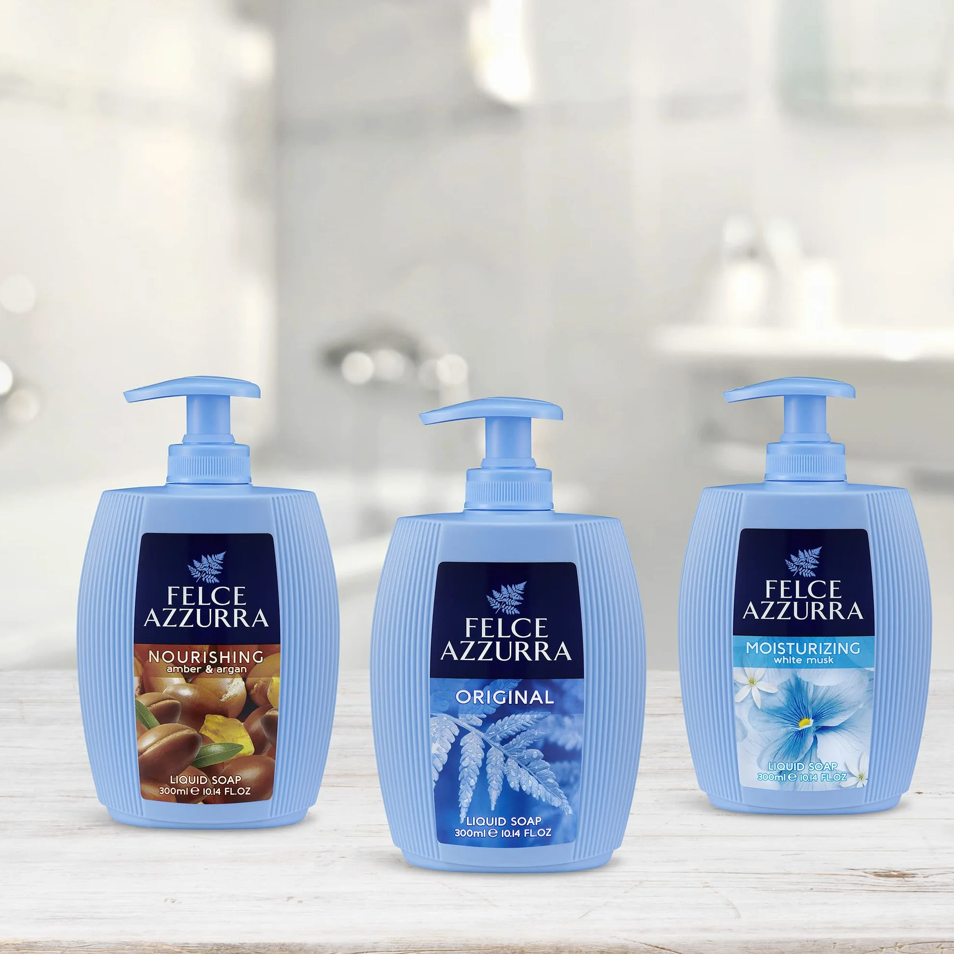 Felce Azzurra Amber & Argan mydło w płynie – dozownik mydła z przyjemnie ciepłą nutą zapachową bursztynu i ekstraktami arganowymi – 1 opakowanie (1 x 300 ml)