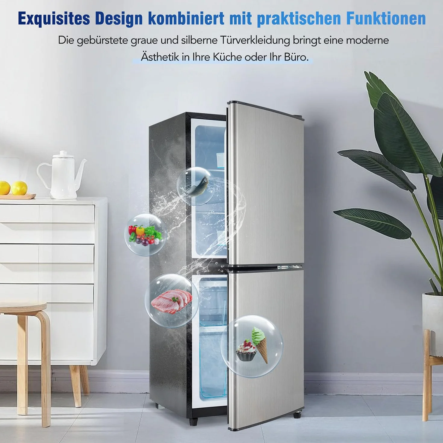 Lodówka z zamrażarką 106 l chłodzenie 60 l mrożenie 46 l 2 szklane półki