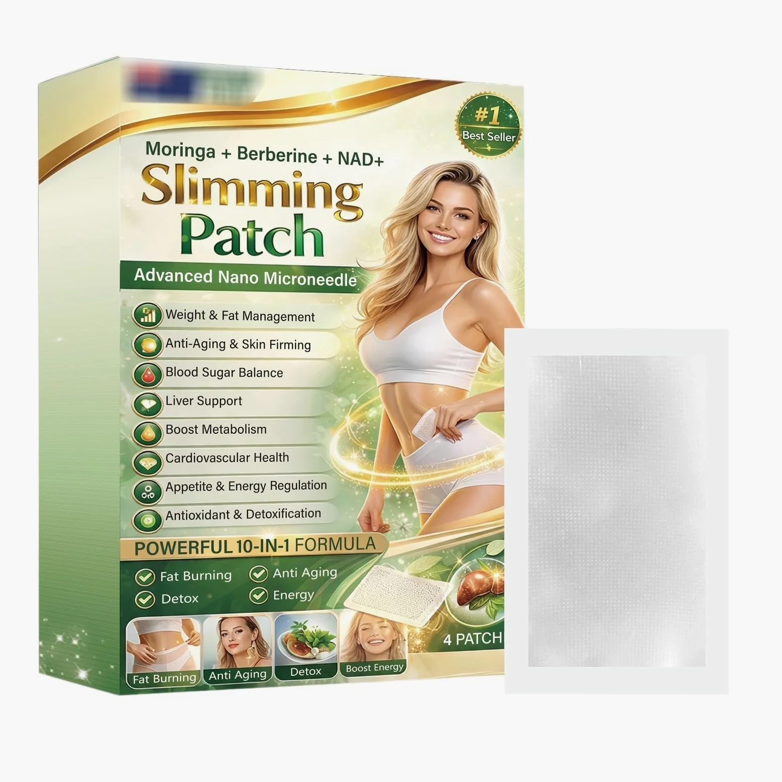 Plaster wyszczuplający brzuch Moringa 10 w 1, plaster wyszczuplający z naturalnymi składnikami, dla kobiet i mężczyzn