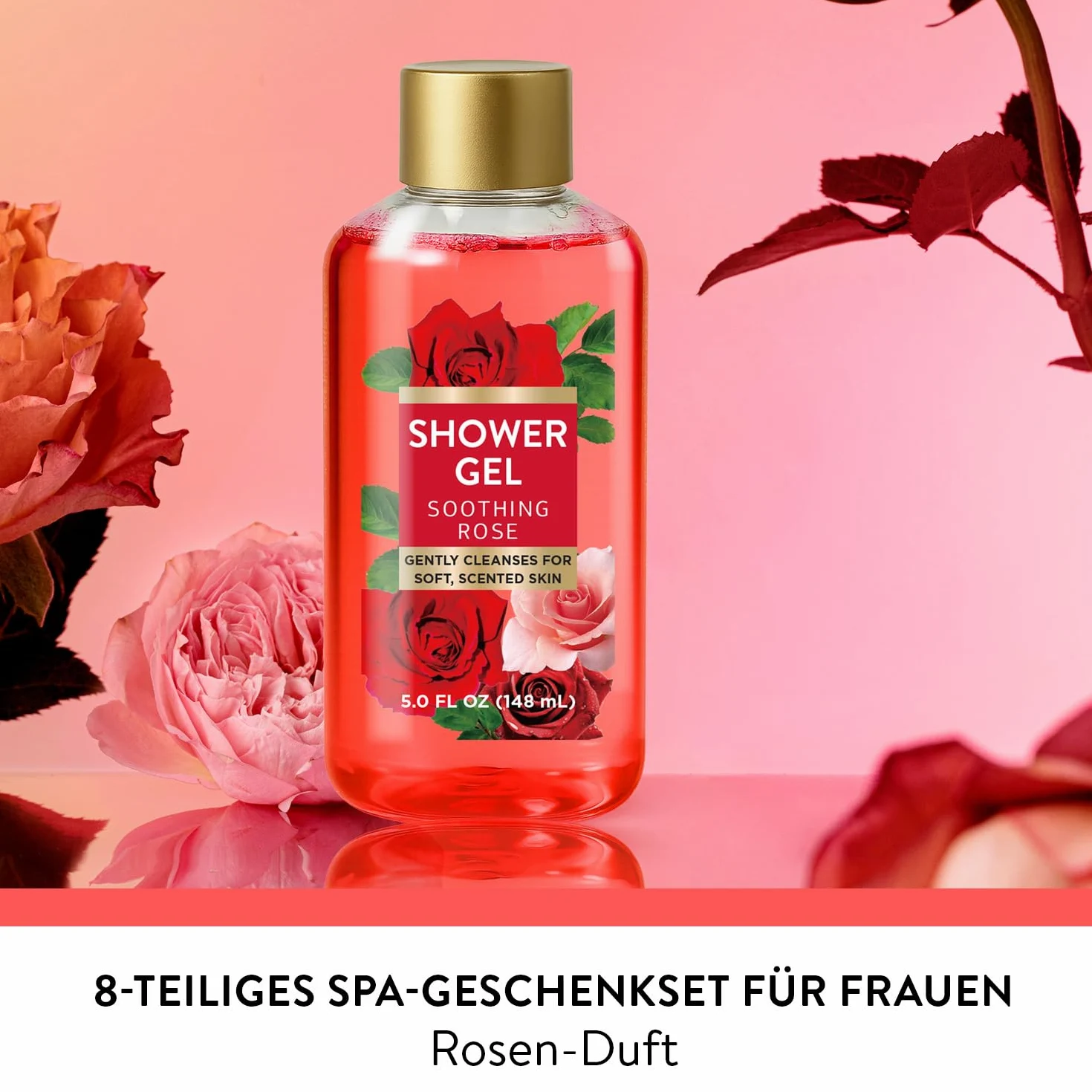 Zestaw Prezentowy Spa 8 sztuk dla Kobiety, Róża Zestaw do Kąpieli i Pielęgnacji Ciała dla Niej, Żony, Kosz Samoopieki z Pędzelkiem do Maseczki, Długą Myjką, Prezent Urodzinowy i Świąteczny dla Kobiety