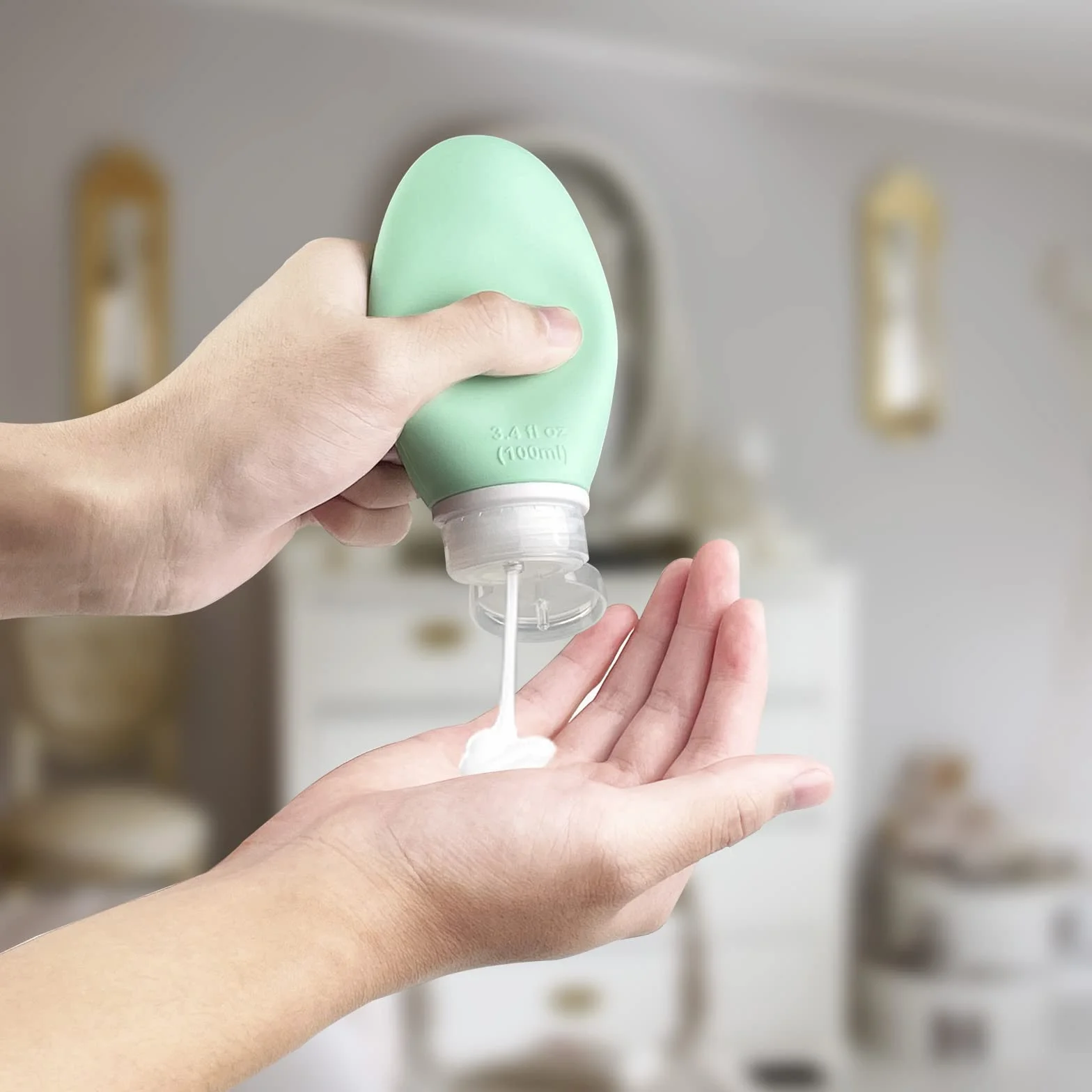 Gvolatee Zestaw 9 silikonowych butelek podróżnych, do napełniania, 100 ml, szczelne, do wielokrotnego napełniania, zestaw przyborów toaletowych z kosmetyczką, do szamponu, odżywki do kremu, balsamu