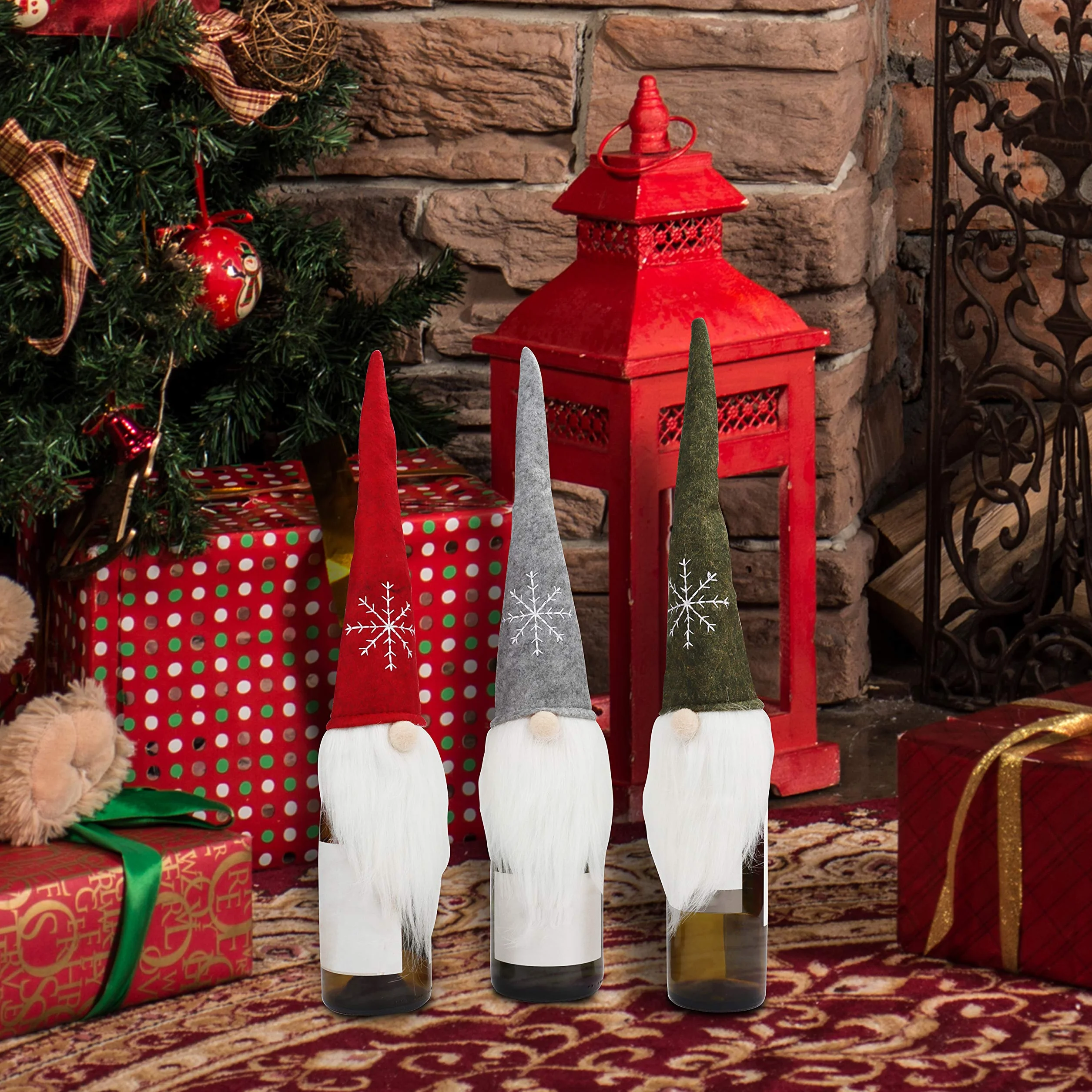 BELLE VOUS Świąteczne pokrowce na butelki wina 3 szt. 45 x 13 cm Tomte Gnome Boże Narodzenie