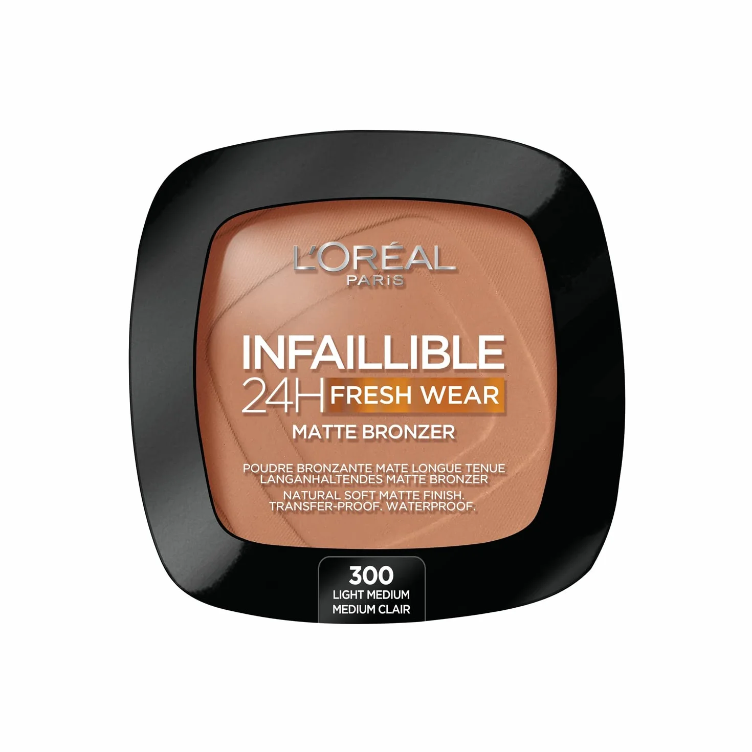 L'Oréal Paris Długotrwały i kryjący bronzer, dla naturalnej i matowej opalenizny, Infaillible 24h Fresh Wear Soft Matte Bronzer, kolor: 300 Light Medium, 1 sztuka
