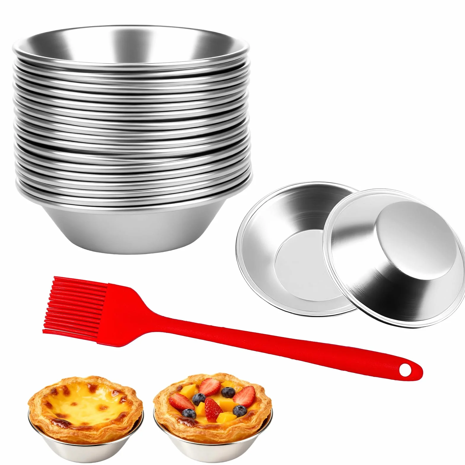 Foremki do pieczenia ciasta jajecznego z aluminium, 20 sztuk, z silikonowym pędzlem