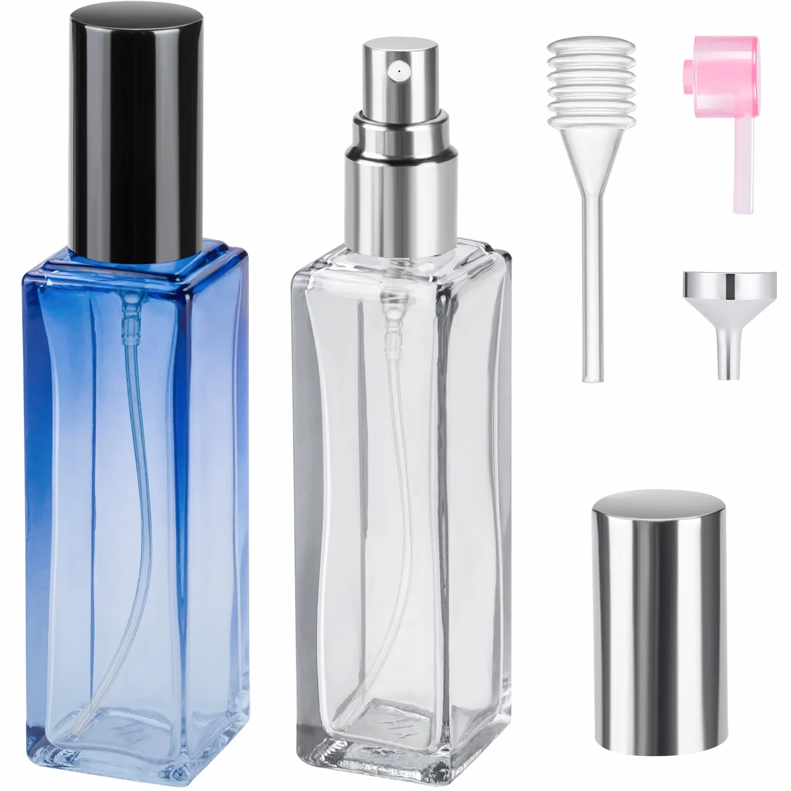 MELLIEX 2 sztuki szklanych butelek do perfum, przezroczysty, pusty rozpylacz perfum, do ponownego napełniania, przenośna butelka z rozpylaczem z delikatną mgiełką, na codzienne podróże służbowe, 20 ml