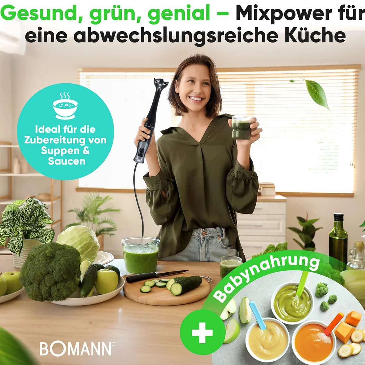 Bomann SM 6081 CB blender ręczny 350 W nóż ze stali nierdzewnej bez BPA