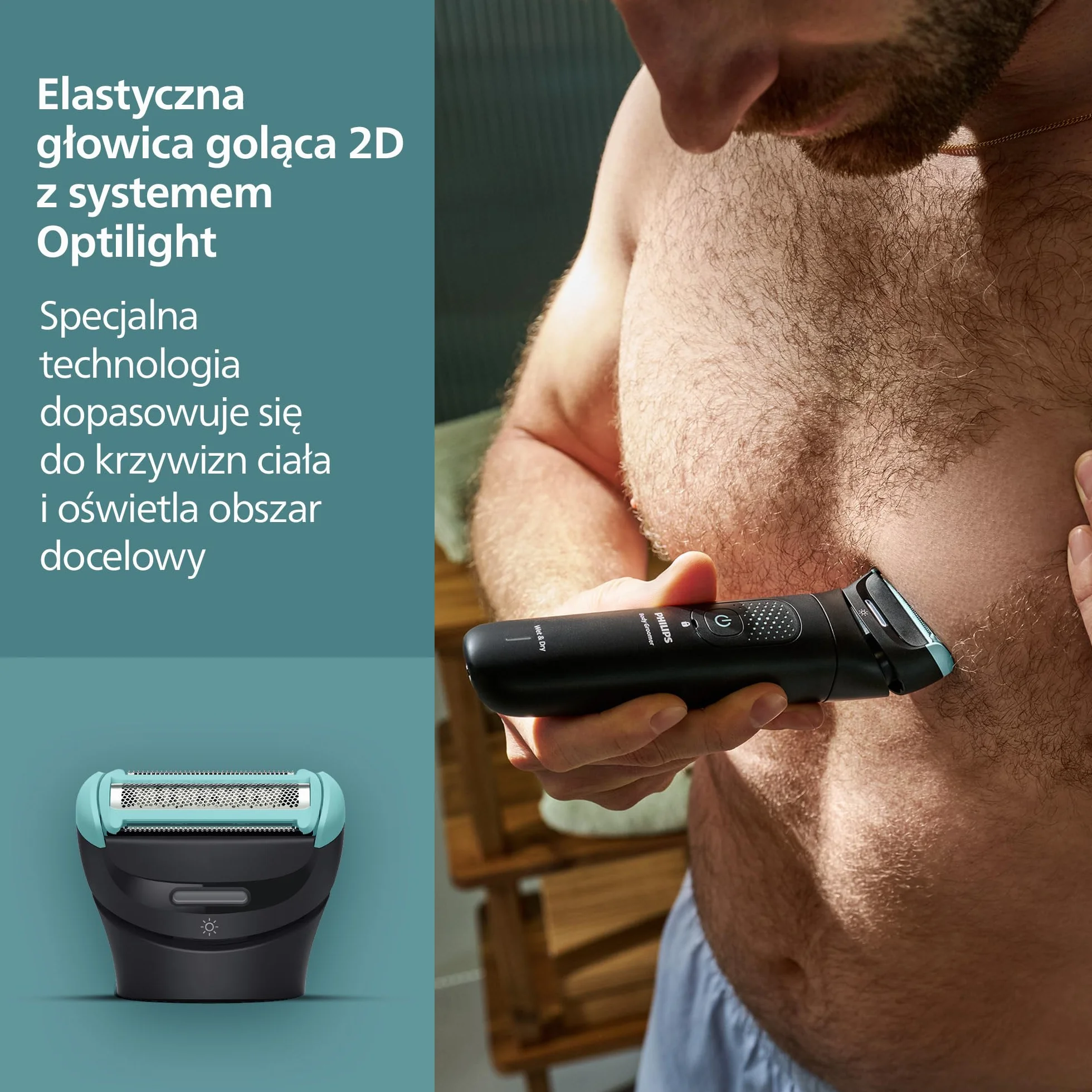 Philips Body Groomer Seria 7000 – trymer do ciała głowicą golącą 2D Triple Protect, precyzyjne i delikatne golenie okolic intymnych, pełni wodoodporny, jego czas działania wynosi 120 minut, BG7480/15