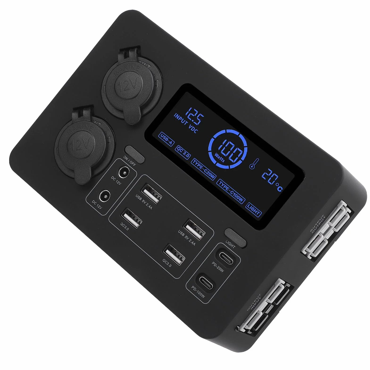 Mini Zasilacz 12V 100W Wyświetlacz LCD USB C Port QC3.0 4 Gniazdko Anderson Wielofunkcyjny Koncentrator Dystrybucji Zasilania do łodzi RV Samochód