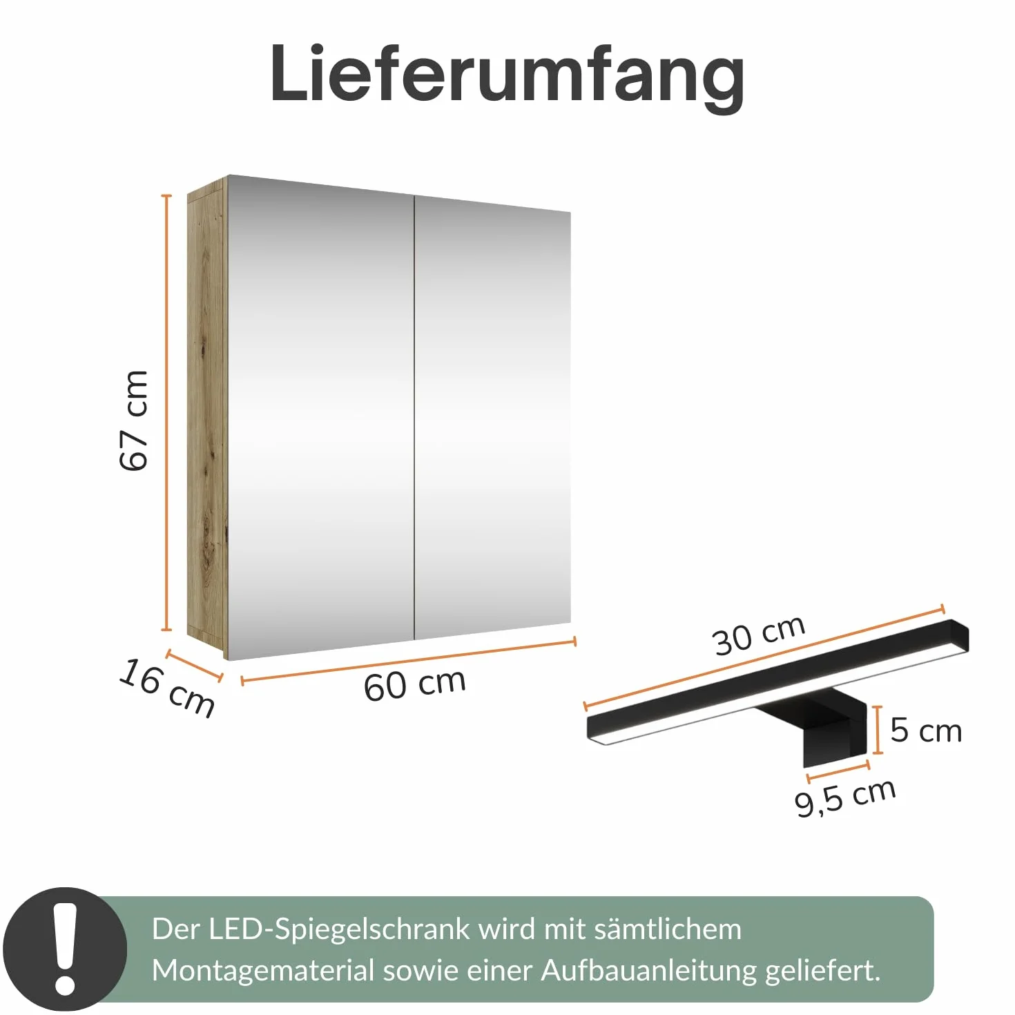 Planetmöbel Merkur szafka łazienkowa z lustrem i oświetleniem LED 60 cm czarna matowa dąb Artizan