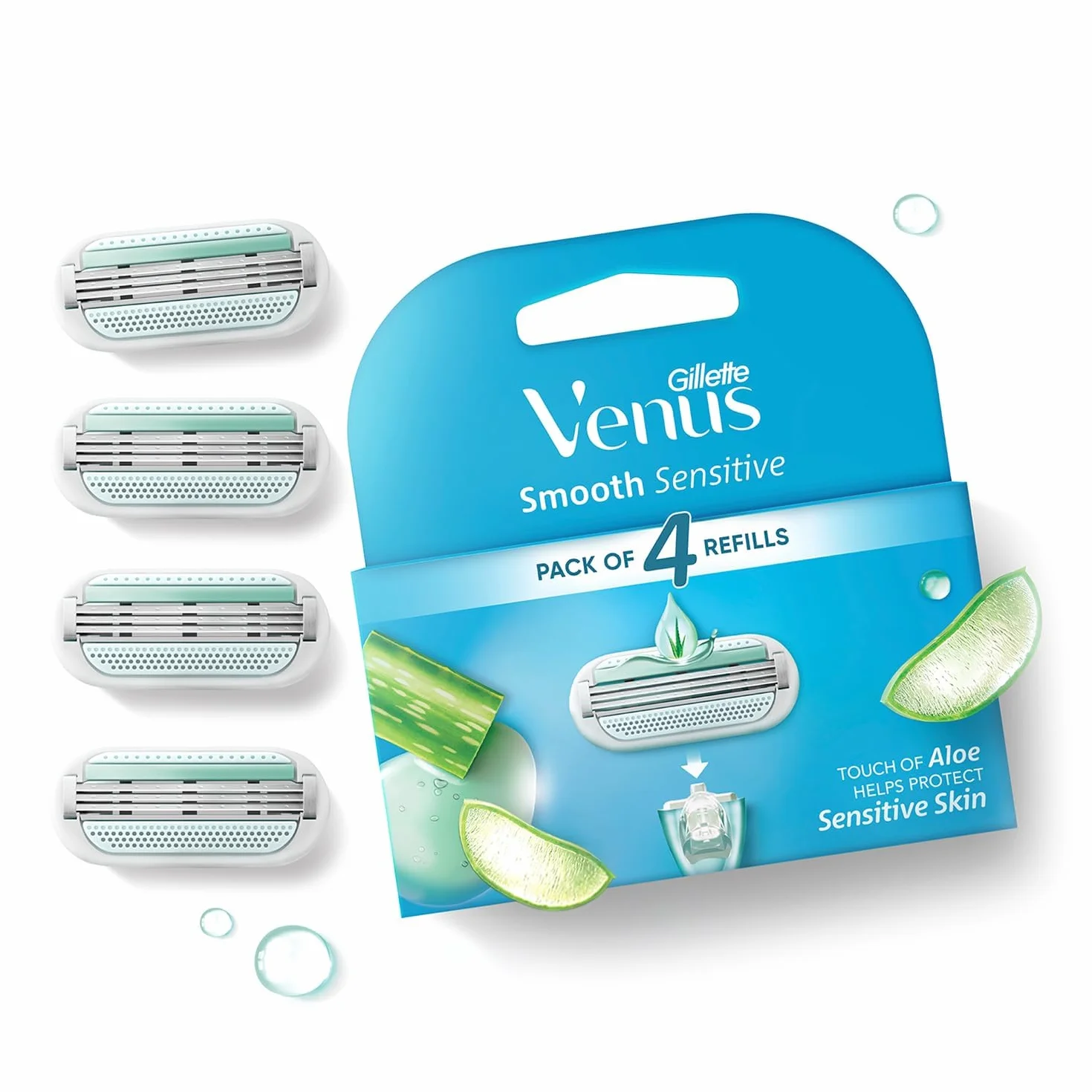 Gillette Venus Smooth damskie ostrza do golenia z uchwytem wielokrotnego użytku, 4 zapasowe ostrza