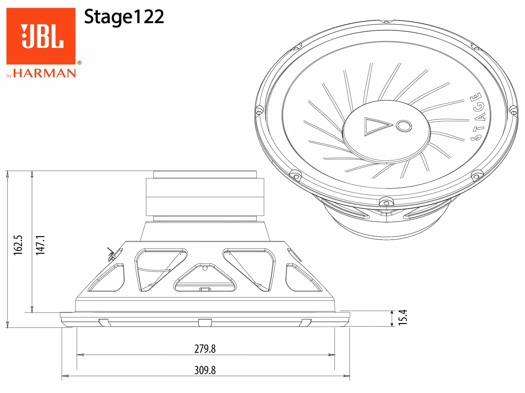 JBL Stage 122D – subwoofer samochodowy – 1000 W Harman Kardon Car HiFi system dźwiękowy Bass Box z cewką Dual 4 Ohm, 30 cm | 12 cali basów, czarny