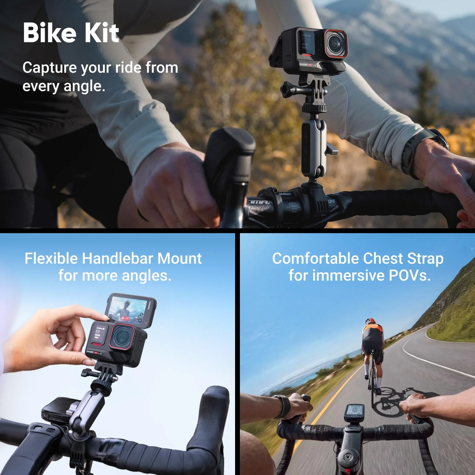 Insta360 Ace Pro zestaw 2 rowerów – wodoodporna kamera sportowa 8K współpracuje z Leica, czujnikiem 1/3.3 cm, podwójnym chipem AI, wiodącym słabym oświetleniem, doskonałym dźwiękiem, ekranem z klapką