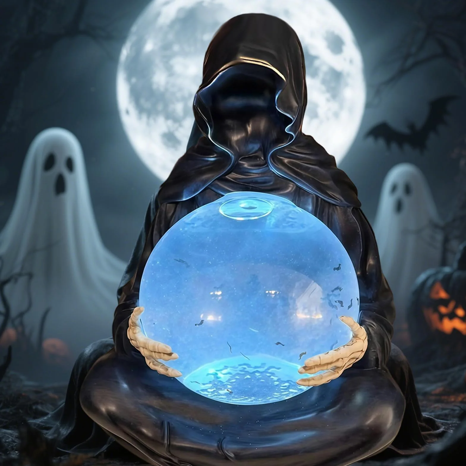 Kryształowa kula boga śmierci LED dekoracja Halloween czarny żniwiarz kula śnieżna gotycka