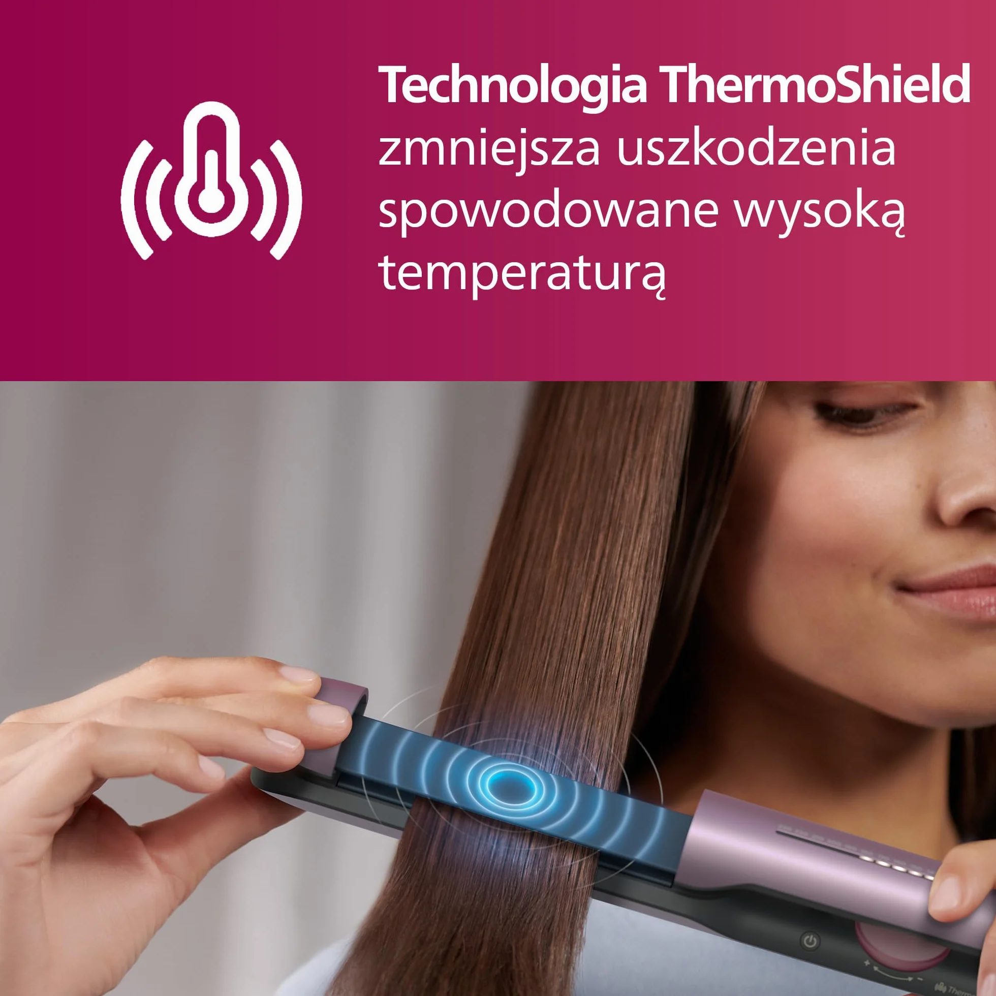 Philips Prostownica do włosów z serii 5000, technologia ThermoShield, jonizacja, wałki pokryte powłoką ceramiczną wzbogaconą olejem arganowym, jasnoróżowy, model BHS530/00