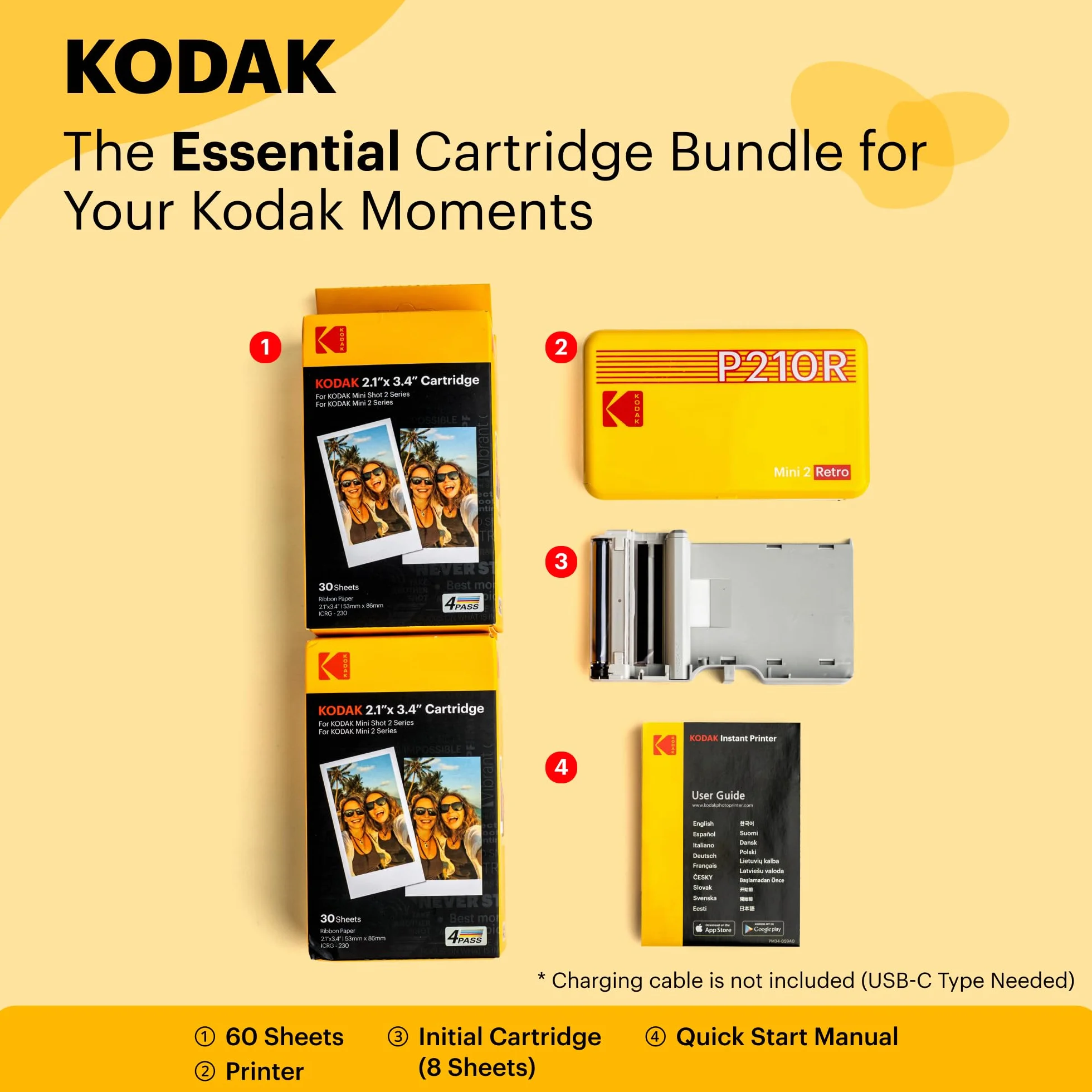 Kodak Mini 2 Retro P210R Stampante Fotografica BT +60 Fogli White