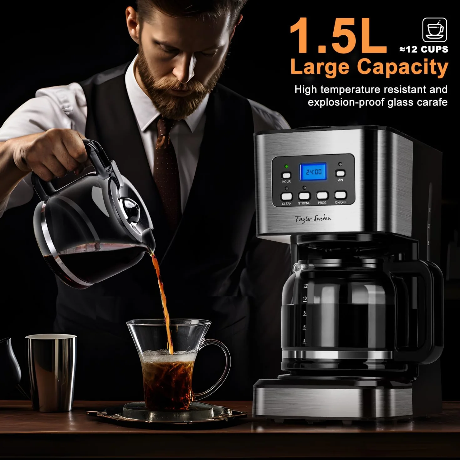 Taylor Swoden Darcy 950 W ekspres do kawy z timerem 1,5 l 12 filiżanek czarny