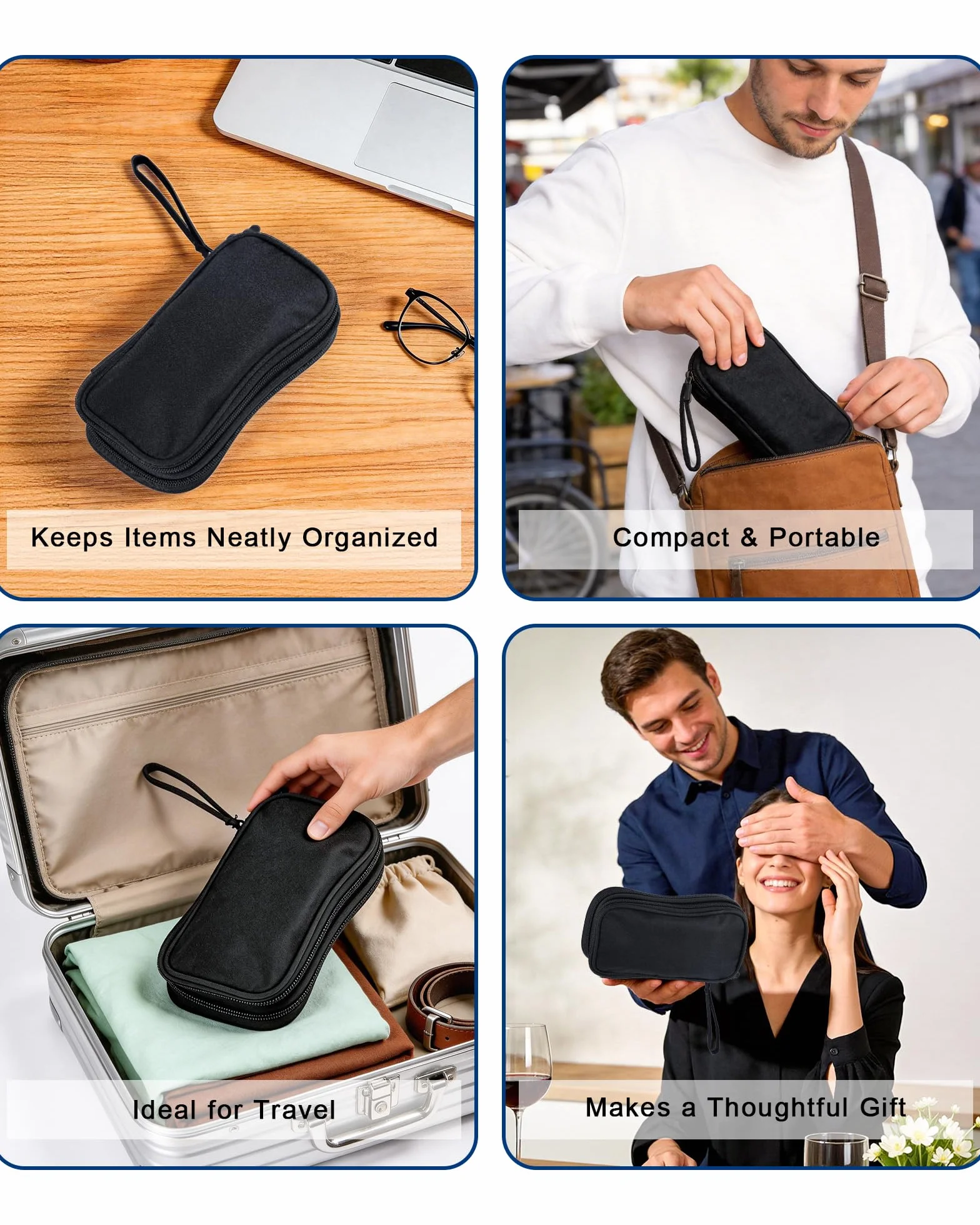 Organizer na Kable, Etui Podróżne Wodoodporne z Tkaniny Oxford, Podwójną Przegródką, Przenośny do Akcesoriów Elektronicznych, Ładowarek, Power Banku, Słuchawek, Czarny, 19x11x5 cm