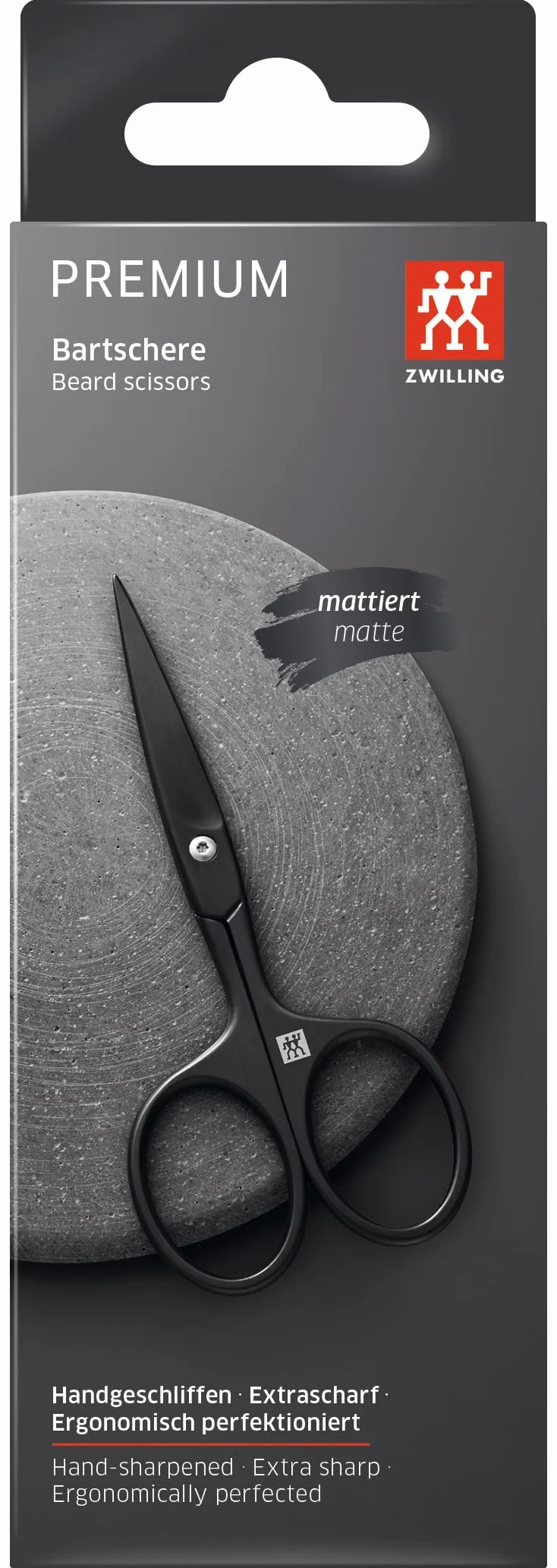 ZWILLING Nożyczki do brody (z uchwytem o zwiększonej szerokości, odpornym na zarysowania, prostym ostrzem i precyzyjną końcówką), premium, czarne, 115 mm