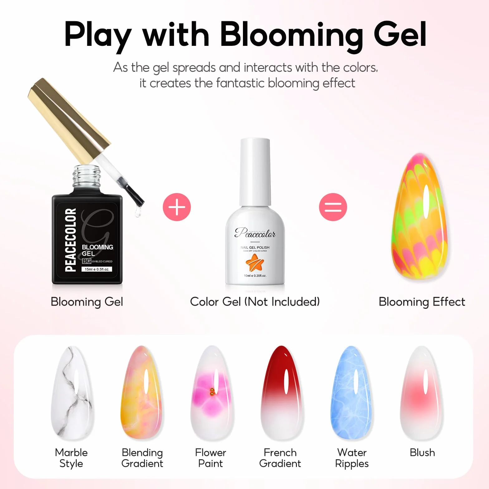 PEACECOLOR 15 ml żel do paznokci UV do rozprowadzania, przezroczysty marmurowy paznokieć, kwiaty, akwarela, nadruk kwiatowy, do manicure zrób to sam i dla początkujących