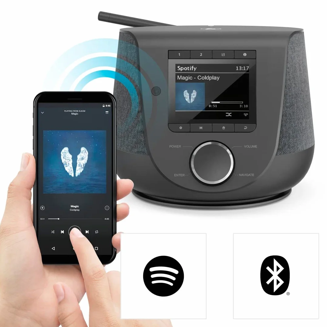Hama Radio cyfrowe/internetowe DIR3200SBT do odbioru sygnałów audio za pośrednictwem FM, DAB/DAB+, radia internetowego (bluetooth, WLAN, 10W, stereo) czarne