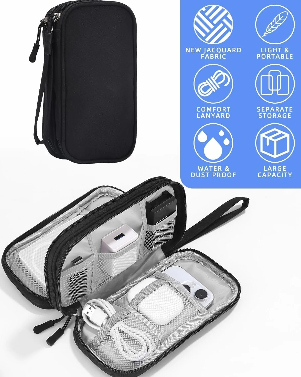 Torba na kable, torba na elektronikę, organizer na kable, torba podróżna na zasilacz, kabel, ładowarkę, powerbank, pamięć USB, organizer podróżny na kabel do ładowania telefonu komórkowego Akcesoria