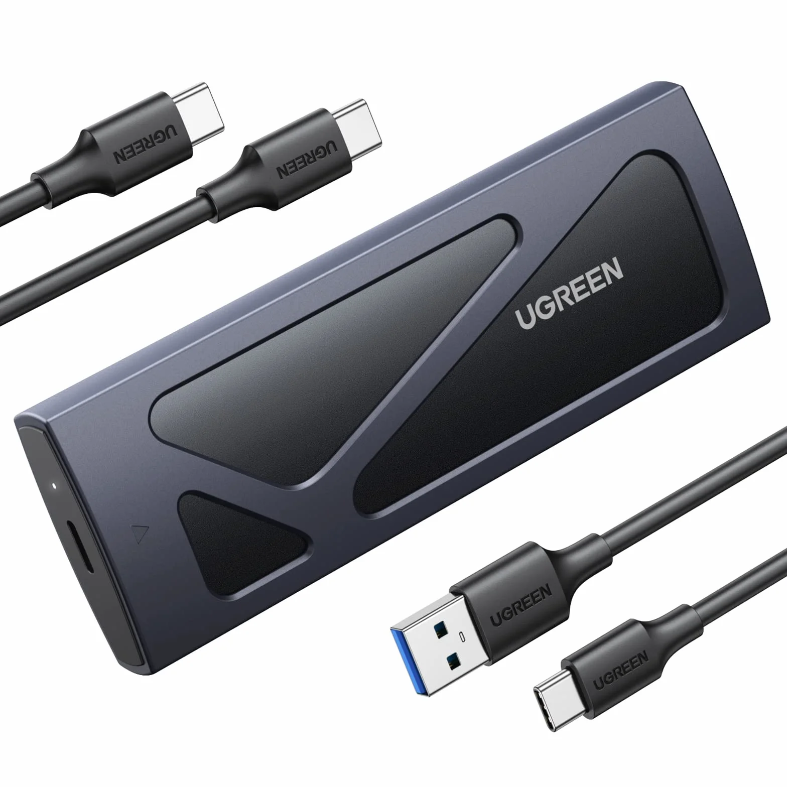 UGREEN Obudowa NVMe M.2 USB 3.2 SSD 10 Gb/s Obudowa M.2 na NVMe PCIe M-Key/M+B Key w 2230/2242/2260/2280 z Kablami USB C do C i USB A do C (Czarny)