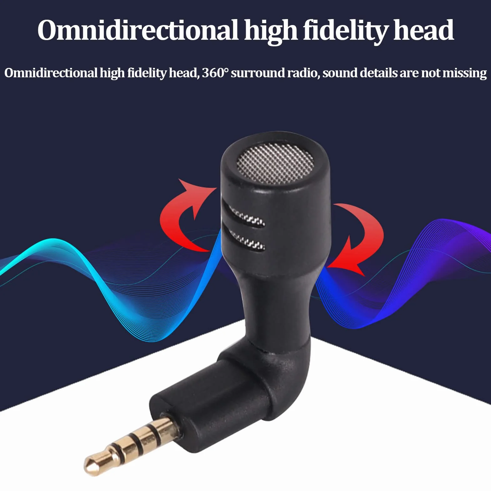 Akozon Mini wielokierunkowy mikrofon pojemnościowy elastyczny, gniazdo 3,5 mm, regulowane radio przestrzenne 360°, przenośny mikrofon audio do smartfona
