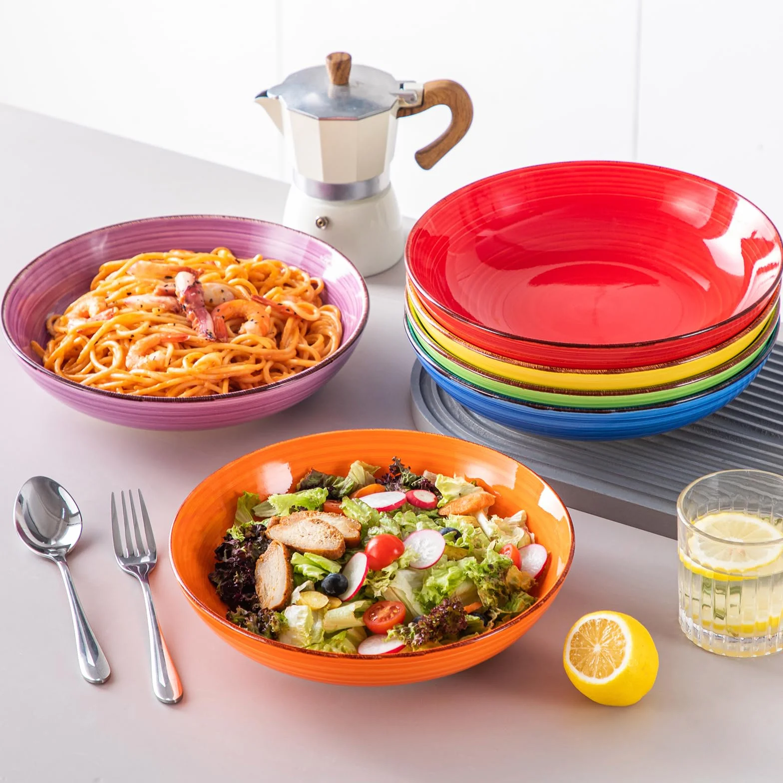 Vancasso Miseczki do Zupy z Kamionki Zestaw 6 Sztuk 1500 ml Głębokie Talerze do Spaghetti