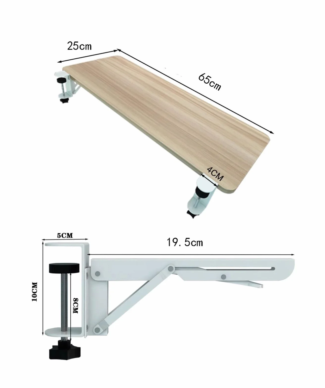 Desk Extender Tray Clamp Shelf White Black Pink 90° Folding No Punch Holes 65x25cm