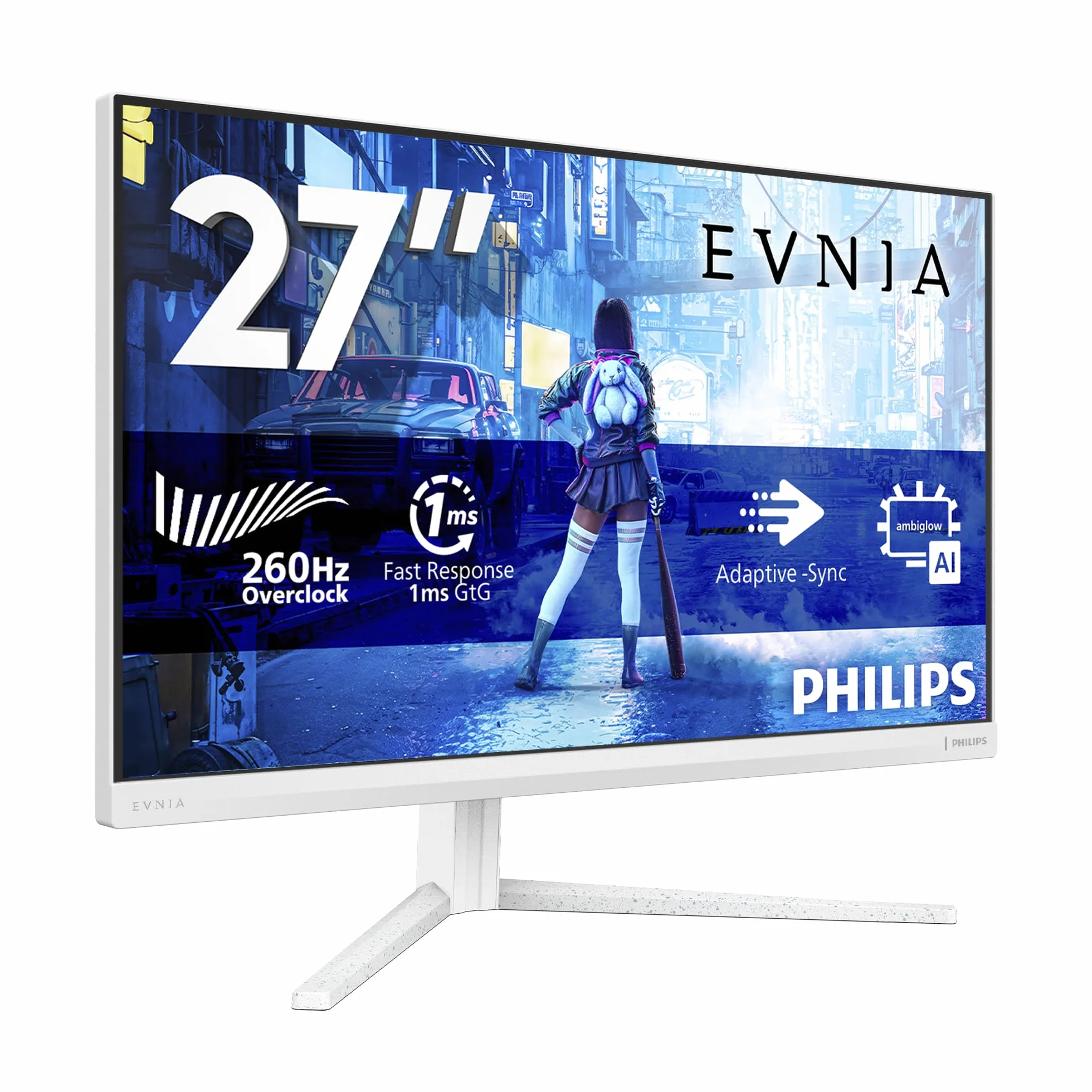 Philips Evnia Gaming Monitor 27M2N5201P 27 cali 260 Hz Fast IPS Płytka, 1ms GtG, HDR10, kompatybilny z G-Sync, regulacja wysokości (1920x1080 HDMI 1x 2.0 DP 1x 1.4) Biały