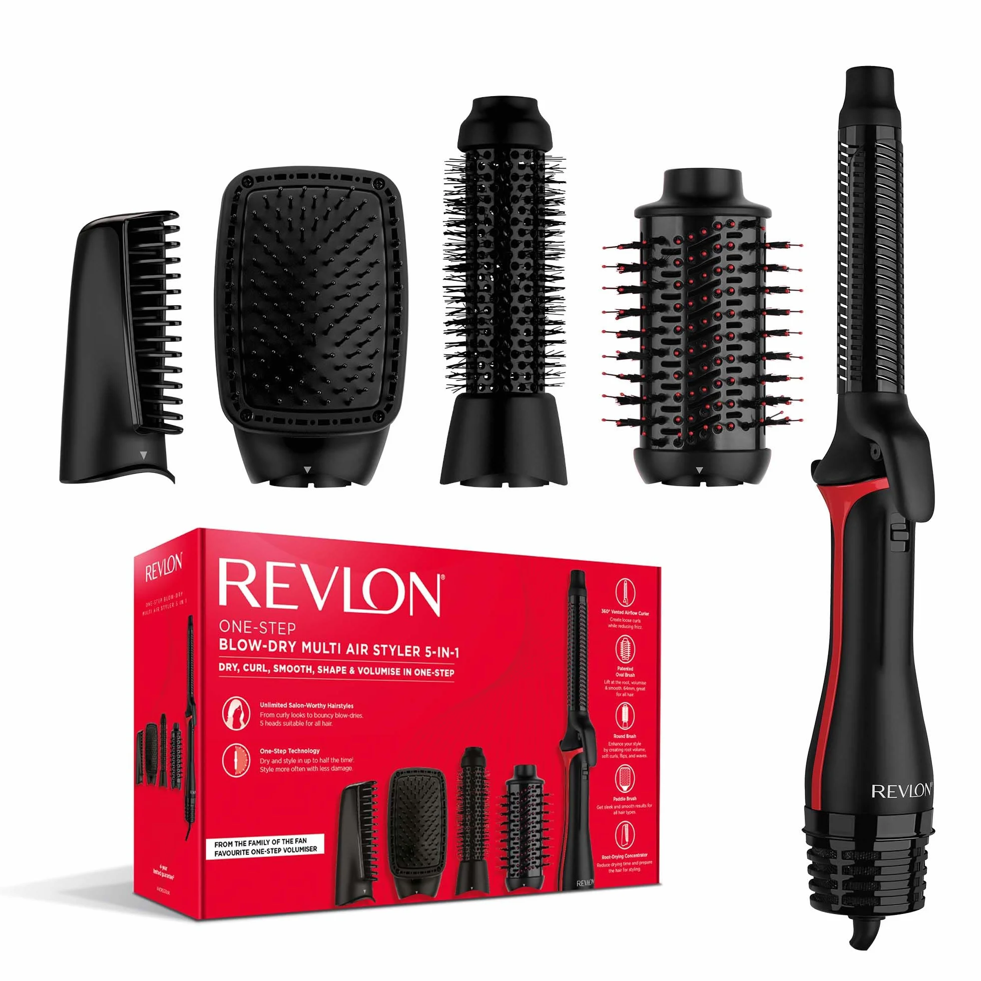 REVLON One-StepTM Blow-Dry Multi Air Styler 5 w 1 (Zdejmowane nasadki, lokówka, wolumizer, stylizator, wzmacniacz kształtu i suszarka).RVDR5370
