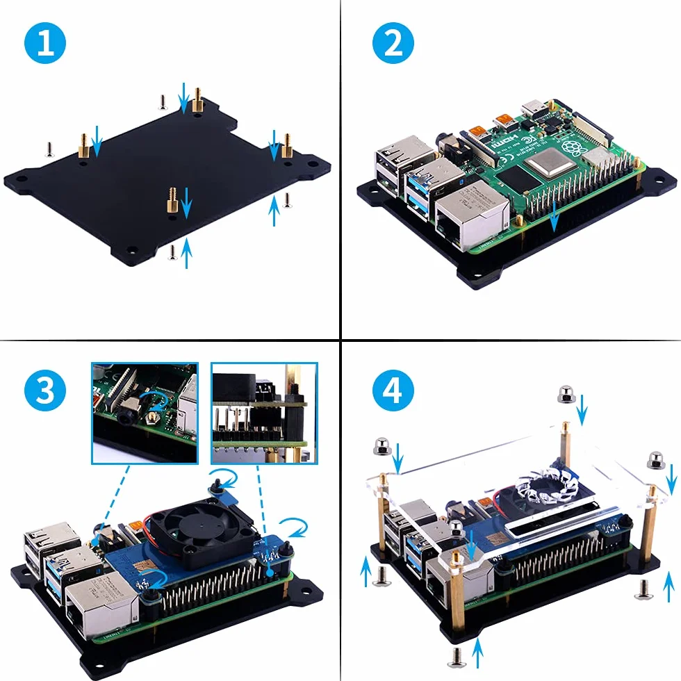 GeeekPi Akrylowa Obudowa do Raspberry Pi 4B/3B+/3B/2B/B z Etui na PoE (Raspberry Pi i PoE Nie Dołączone)