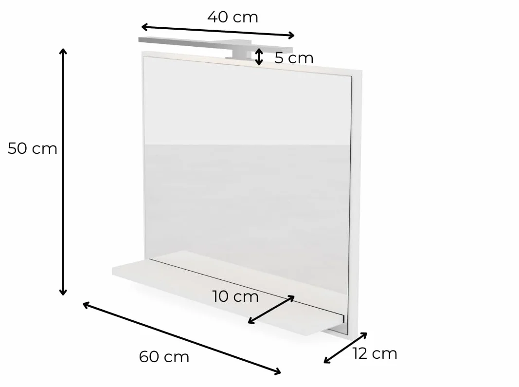 Lustro Łazienkowe LED 50x60x10 cm IP44 Białe Prostokątne