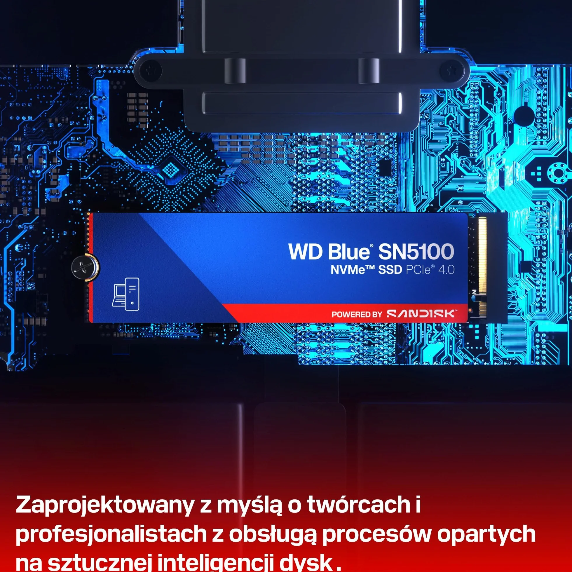 WD Blue SN5100 2 TB NVMe SSD (odczyt do 7 100 MB/s, M.2 2280, PCIe Gen 4.0, nCache 4.0, technologia Sandisk 3D CBA NAND, oprogramowanie do migracji danych Acronis True Image)