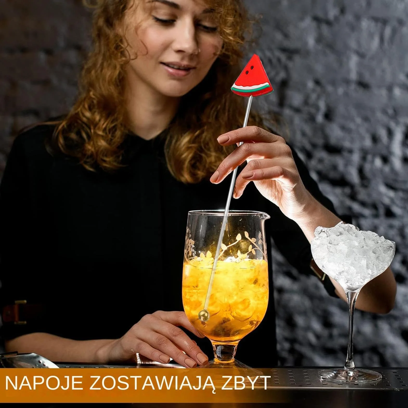 Mieszad?a do koktajli, Mieszad?a do napojów mieszanych - Mieszade?ka do napojów ze stali nierdzewnej o smaku arbuza - 10 szt. Mieszad?o do koktajli, d?ugie mieszad?a do drinków, mieszad?o do koktajli